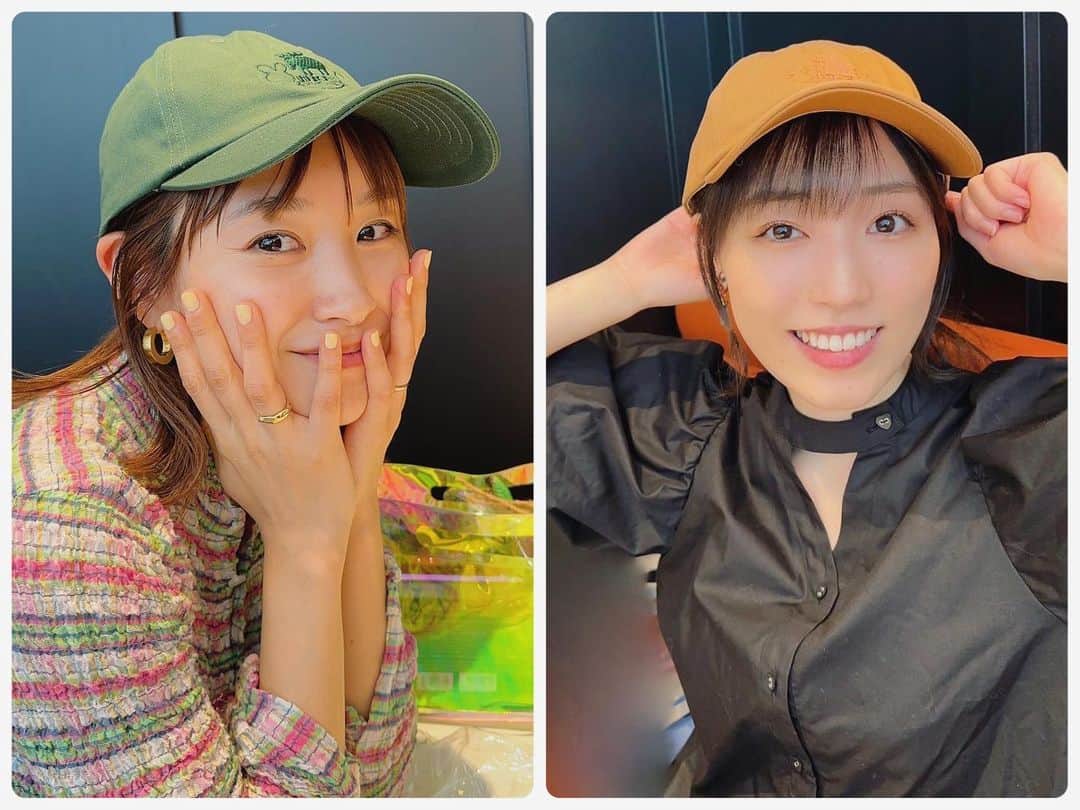 石川梨華のインスタグラム：「嬉しすぎる💓  @moz_forest_label と私がコラボしたキャップを プレゼントしたら、、、  その場ですぐに被ってくれた 優しくて可愛くてサイコーな2人💛🥹🩷  めっちゃ似合ってるし🫶  ありがとう‼️  #石川梨華 #モーニング娘og #コラボキャップ #好きな人が優しかった #高橋愛 #譜久村聖 #ピース」