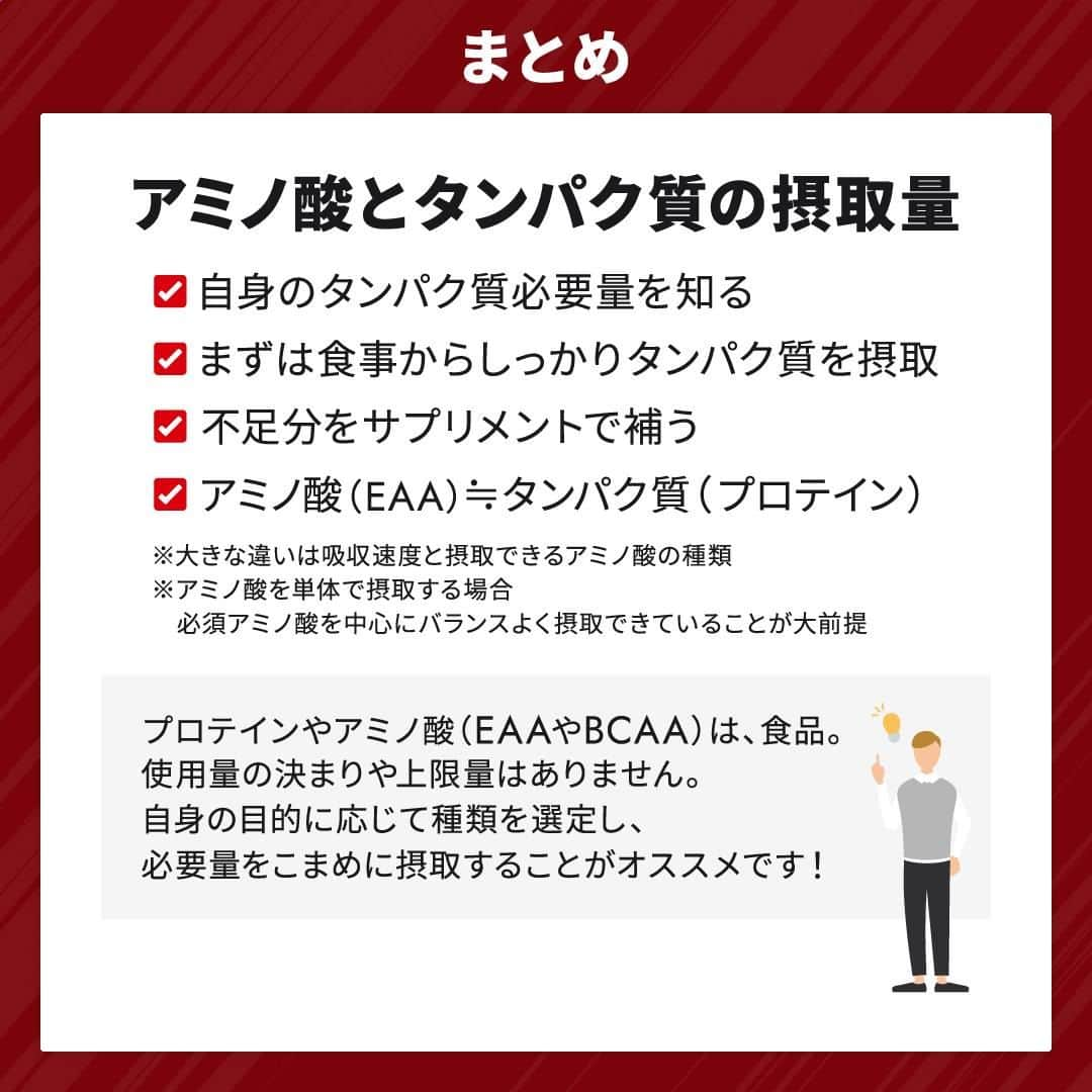 GronG(グロング)さんのインスタグラム写真 - (GronG(グロング)Instagram)「. グロングは皆さまのボディメイクを応援します💪 筋トレ、ダイエット、食事・栄養素についての情報発信中📝 参考になった！という投稿には、『👏』コメントお願いいたします✨ 皆さんの感想や体験談もお待ちしております🖋️ --------------------------------------------------  【トレーニング時のアミノ酸摂取量】 よりトレーニングの効率を上げるためにアミノ酸を摂取している方も多いかと思います✨ よく、アミノ酸とプロテインを飲んでいるが、飲みすぎではありませんか❓と質問を受けます👩‍🔬  アミノ酸も食品の一種です。 基本的に相当な量を摂取しない限り問題はありません。 ただし、身体のためにはご自身の必要量に合った量を摂取することをおすすめいたします♪  この投稿を参考にご自身にピッタリの摂取方法を見つけていただけると幸いです🤗  #GronG #グロング #プロテイン #タンパク質 #たんぱく質 #プロテイン摂取  #おすすめプロテイン #プロテインおすすめ #プロテイン飲み方 #プロテイン飲みすぎ #タンパク質摂取 #たんぱく質摂取 #タンパク質補給 #たんぱく質補給 #タンパク質大事 #たんぱく質大事 #アミノ酸 #BCAA #EAA #サプリメント #サプリ #必須アミノ酸 #サプリメントの選び方 #栄養補給 #栄養補助食品 #栄養管理 #筋トレサプリメント #アミノ酸サプリ #アミノ酸サプリメント #おすすめサプリ」7月26日 19時00分 - grong.jp