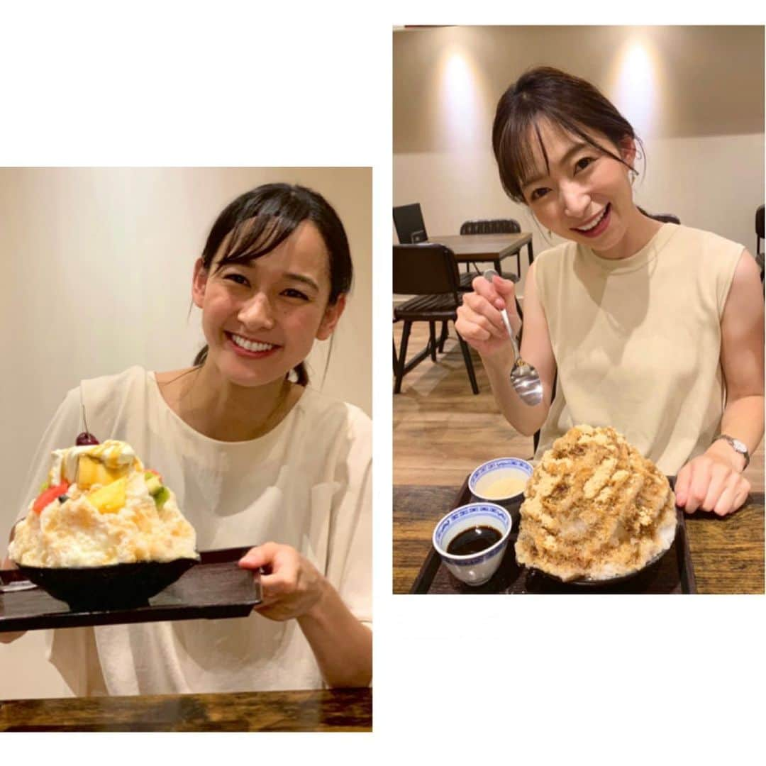 速水里彩のインスタグラム：「きのうはかき氷の日🍧だったので 仕事終わりに浦口さんとかき氷にー🤩  どのかき氷も美味しそうすぎて 決めるのにかなりの時間がかかりました（笑）  #かき氷の日 #7月25日 #🍧 #楽しかった❤️  #浦口史帆 アナ #速水里彩」