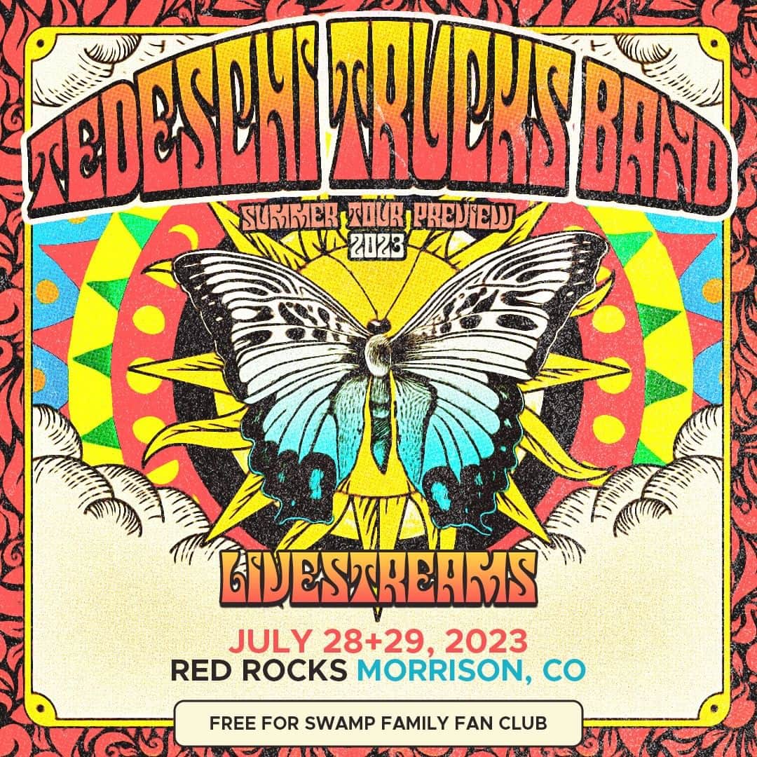 テデスキ・トラックス・バンドのインスタグラム：「We're excited to announce that @nugsnet will be livestreaming both of this weekend's shows from Red Rocks, free for the Swamp Family fan club! Download the Tedeschi Trucks Band app to join.」