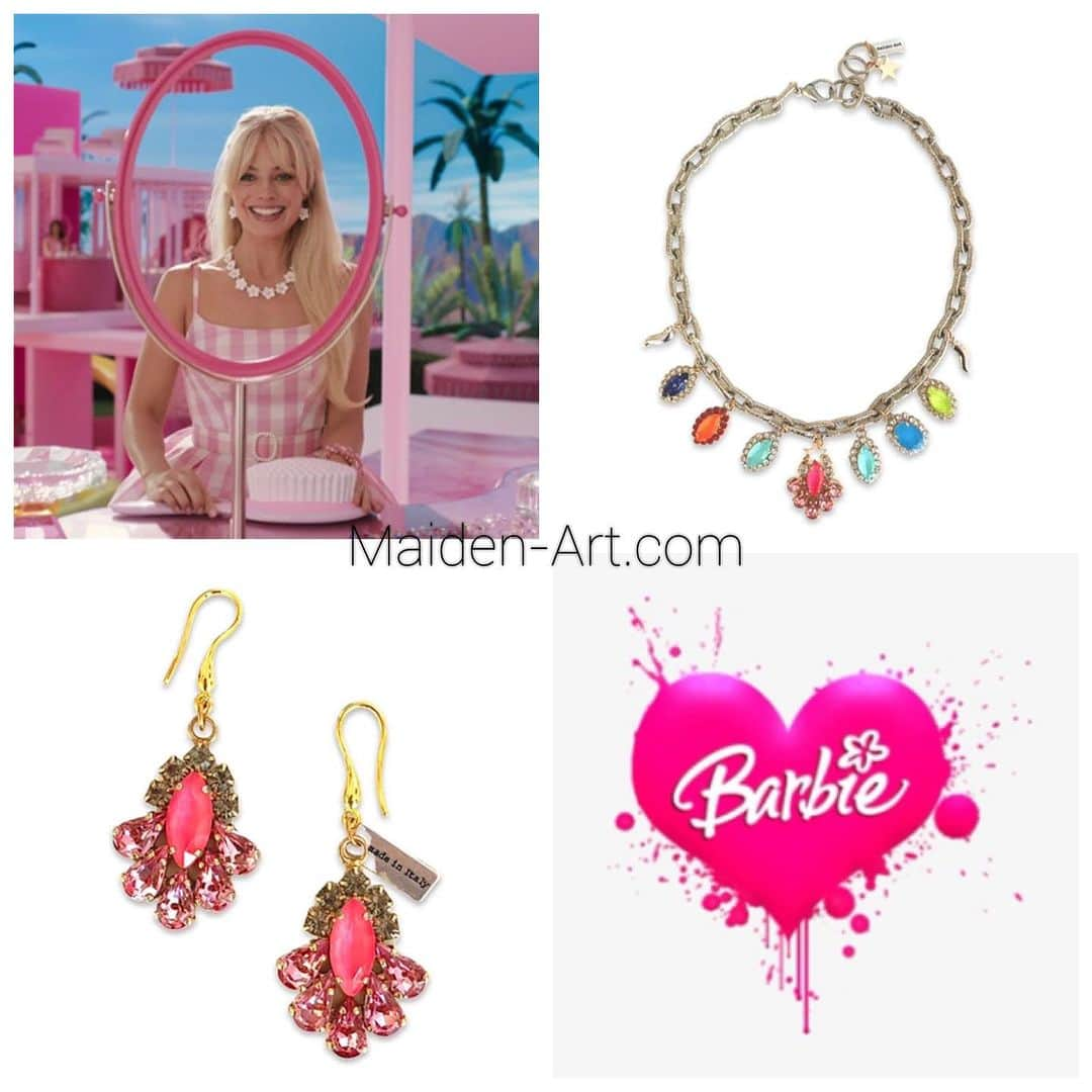 メイデンアートのインスタグラム：「Barbie inspired 💕💕💕 . ⚠️20% di sconto solo per Oggi 🎉🎉🎉 Orecchini pink flamingos 🦩 con cristalli rosa e fucsia in bronzo bagnati nell’oro chiaro  anallergici💎 Collana in argento con cristalli multi colore, fatta a mano e Made in italy 🇮🇹  Vuoi ordinarli? Inviami un messaggio 💬  Spedizione 🚚 gratuita o ritiro in negozio ad Angera(VA) Italy. . 20% discount at Check Out Today only!!! Pink Flamingos Earrings with crystals, gold plated bronze and hypoallergenic. Multicolored Statement Necklace with crystals, hand made and made in Italy. Want to order? Send me a Message 💬 Free shipping or pick up in store in Angera (VA) Italy. . #barbie #barbiedoll #barbiestyle #doll #dollstagram #mattel #barbiegirl #dolls #dollphotography #barbiecollector #barbiegram #dollcollector #barbiephotography #fashion #barbiefashion #nickiminaj #instadoll #s #barbz #love #pink #queen #barbiefashionista #dollphotogallery #barbiecollection #instabarbie #fashiondoll #barbieworld #makeup #dollsofinstagram」