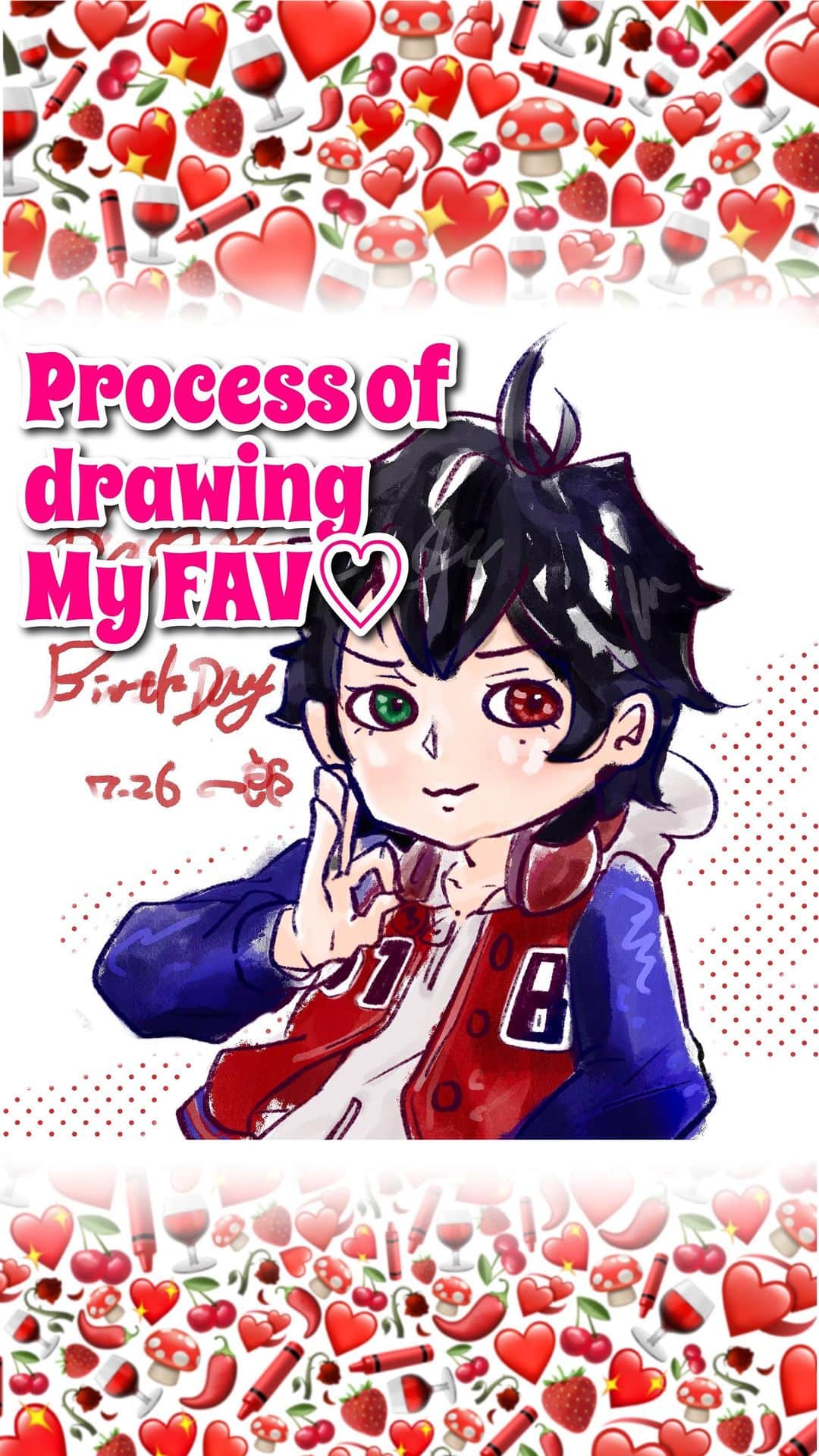 紅林大空のインスタグラム：「好きキャラの誕生日イラスト描いたのでメイキングを〜✍️🌈ヒプアニ2期たのしみ。#hypmic #ヒプノシスマイク #山田一郎生誕祭2023 #山田一郎 #ヒプマイファンアート」