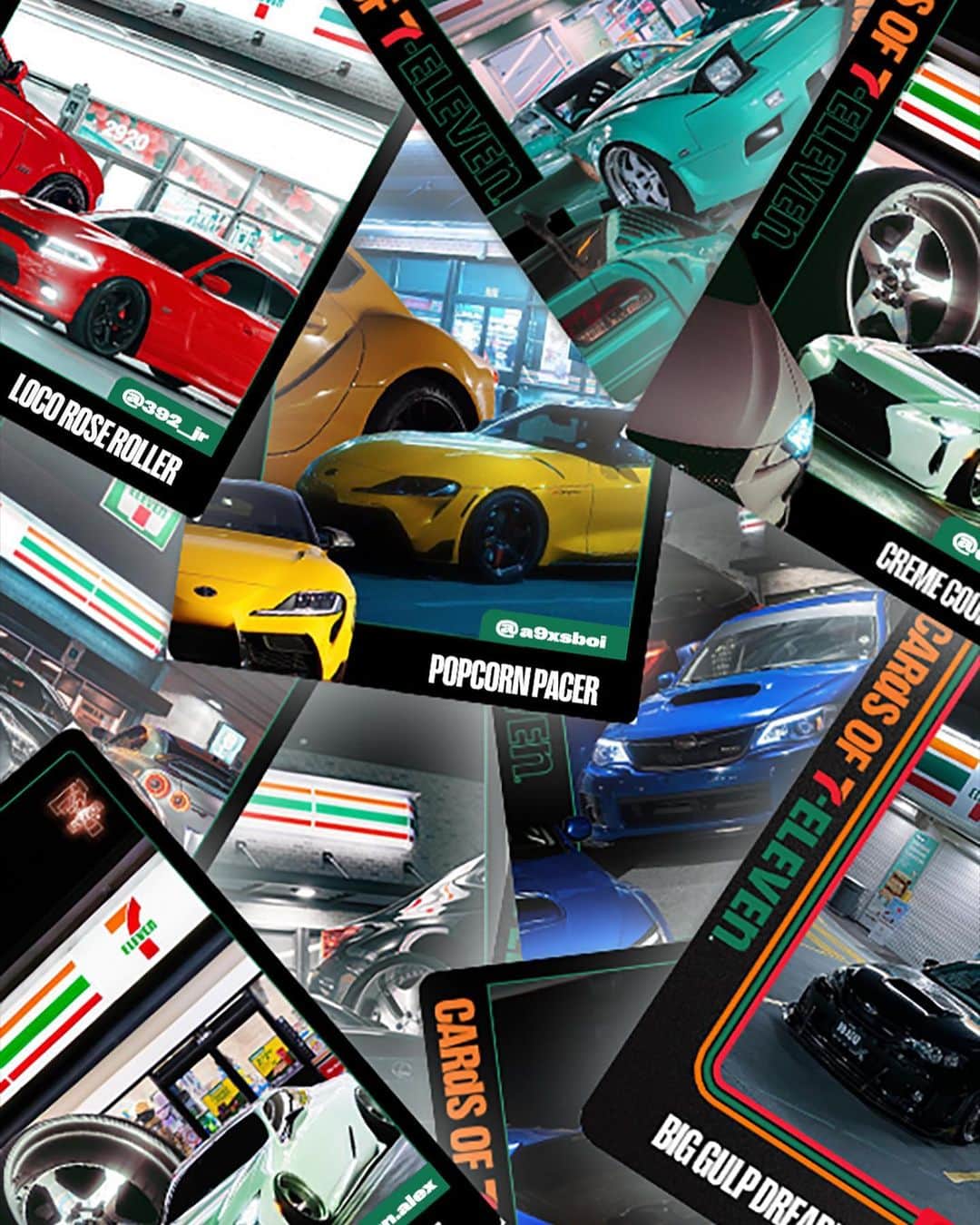 7-Eleven USAのインスタグラム：「From cars to CARds. Swipe to see 7️⃣ cars so good, we made them into trading cards. Which one are you trading for? #CarsOf7ELEVEn #CARdsOf7ELEVEn   @apexzilla  @tuan.mnt180 @drew_skees @apexzilla @kitana.wrx  @a9xsboi @392_jr @dead.on.alex @whykys.ptp」