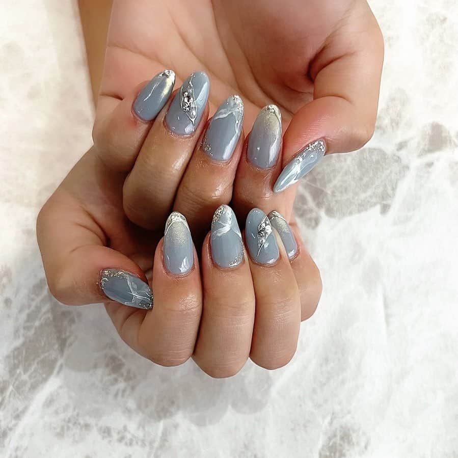 なーちゃんのインスタグラム：「July nail 🩵 #ネイル #ネイルデザイン #ジェルネイル #nail #naildesign」