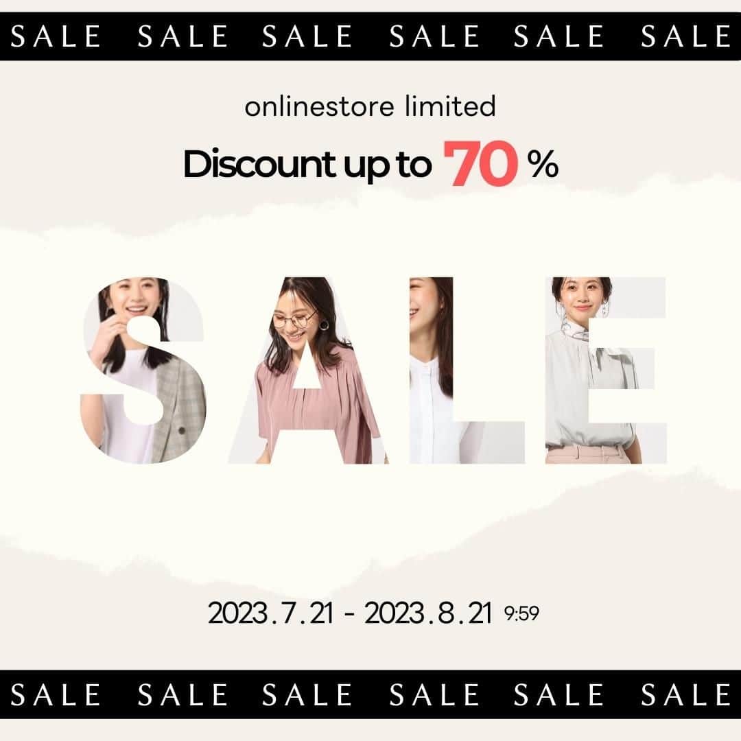 洋服の青山のインスタグラム：「. 【MAX70％OFF】 WEB会員700万人突破記念セール開催中 (オンラインストア限定🛒)  ≪期間≫ 2023年7月21日(金)～2023年8月21日(月)9:59まで  70%OFFアイテムは数に限りがございますので お早目にご覧くださいませ_(._.)_  ------------------------------------------ 💡限定クーポンのお知らせ  セール価格よりさらに割引！ 10%OFFクーポン 総額税込2,090円以上のお買い上げで割引となります クーポンコード 👉km99500004 8月21日 23:59 までご利用いただけます  ※送料・手数料・補正賃は対象外 ※カート画面にてコードを入力してください ※他クーポンとの併用はできません ※店舗でのご利用はできません ------------------------------------------」
