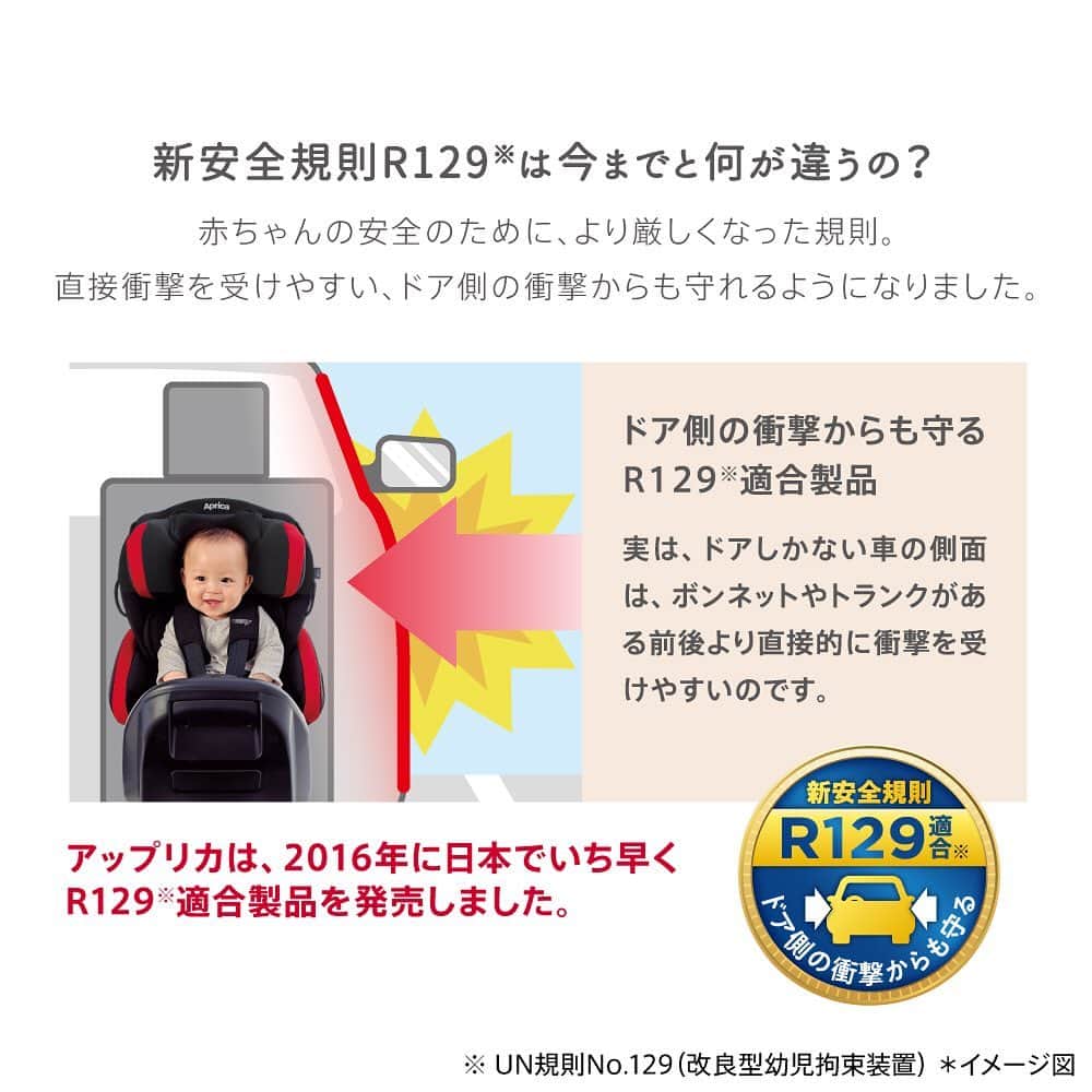 アップリカさんのインスタグラム写真 - (アップリカInstagram)「【赤ちゃんの呼吸を守り、衝撃からも守る「平ら」なベッド型チャイルドシート「フラディア プラス」新登場！】   ​車の中でもおうちのように呼吸がしやすく、ドア側の衝撃からも守れる新安全規則R129適合※。​ 赤ちゃんの安全と快適を守る「平ら」なベッド型回転式チャイルドシート、「フラディア プラス」シリーズが、8月上旬発売！   アップリカ独自のフルリクライニングできる「平ら」なベッド。​ ぐらぐらな首が前に垂れにくく、一生懸命呼吸しているおなかが楽な姿勢になるよう、サポートします。   赤ちゃんのために、より厳しくなった新安全規則R129※に適合しているので、前後左右の衝撃から守ります。   産まれてすぐは「平ら」なベッド。成長に合わせて後向きシート、前向きシートと4歳頃まで、3段階にカタチを変えて理想的な姿勢をサポートします。   乗せおろしをスムーズにするラクラク回転と、取り付けをカンタン確実にするISOFIX固定など、毎日のお出かけを快適にしてくれる工夫がたくさん。   詳しくはアップリカブランドサイトをチェック！   ※ UN規則No.129（改良型幼児拘束装置）   #赤ちゃん医学で守りたいいままでもこれからも#アップリカ#赤ちゃんグッズ#赤ちゃん用品#Aprica#チャイルドシート#ベビーグッズ#ベビー用品#出産準備#妊娠#プレママ#ベビー#0歳#育児#赤ちゃんのいる生活#子育て#ママ#パパ育児#赤ちゃん#フラディア#新生児#ベッド型#R129#ISOFIX#回転」7月27日 17時00分 - aprica.jp_official