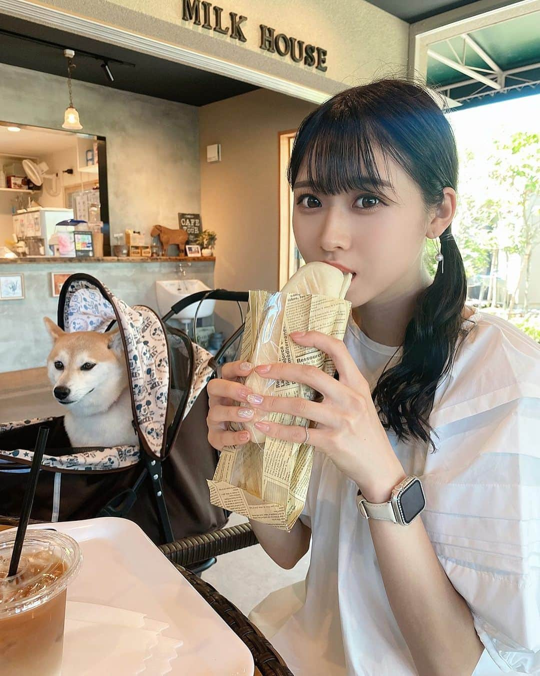 高橋美海さんのインスタグラム写真 - (高橋美海Instagram)「⁡ ⁡ ⁡ ⁡ ⁡ ⁡ わんちゃんもオッケーなカフェ行ったよ🐕 ⁡ 幸の表情かわいい（笑） （このあと犬用パンあげました🥖） ⁡ ⁡ ⁡ ⁡ ⁡ ⁡ #instadaily #instalike #cafe #coffee #カフェ #まかいの牧場 #犬 #柴犬 #柴犬のいる暮らし」7月27日 18時53分 - __mimi0717