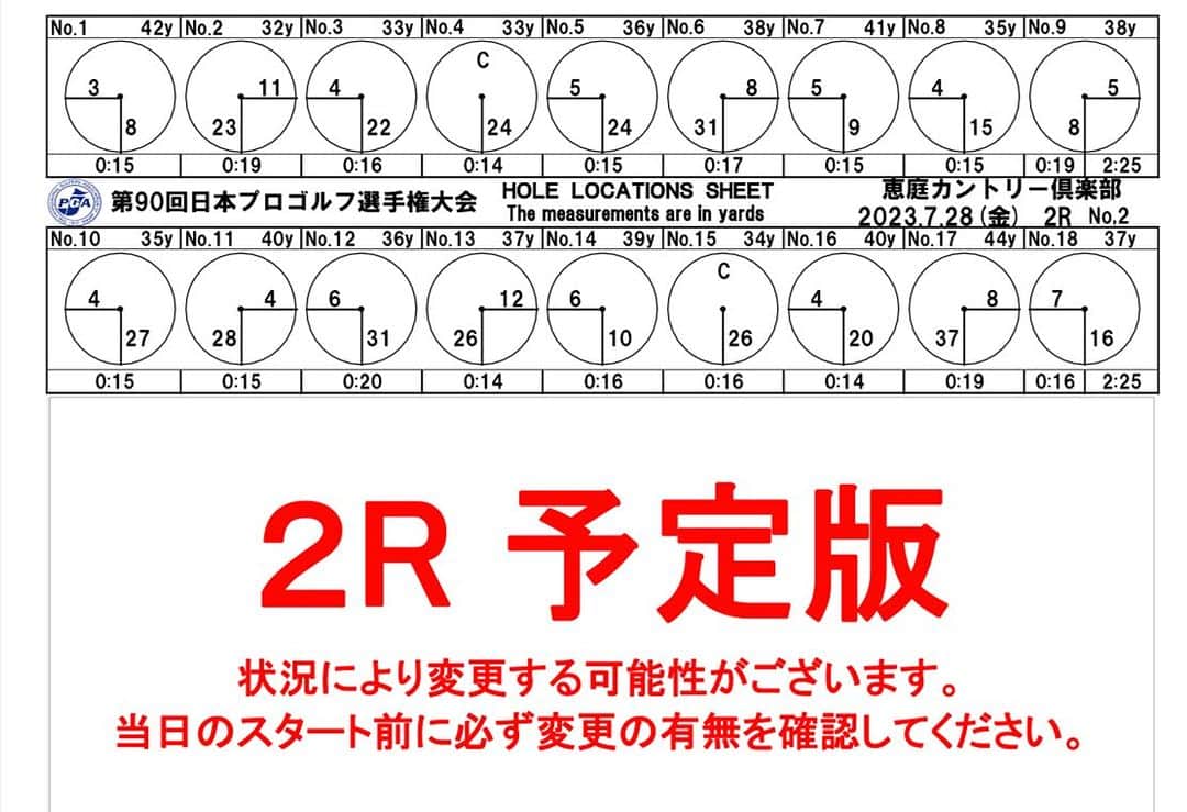  JGTO 男子プロゴルフツアーさんのインスタグラム写真 - ( JGTO 男子プロゴルフツアーInstagram)「ツアートーナメント「日本プロゴルフ選手権大会」第2ラウンドのホールロケーションを発表致します。   ＊本ロケーションは変更の可能性がございます。 選手・キャディの皆様は、当日のスタート前に変更の有無を必ずご確認下さい。」7月27日 19時30分 - japangolftour