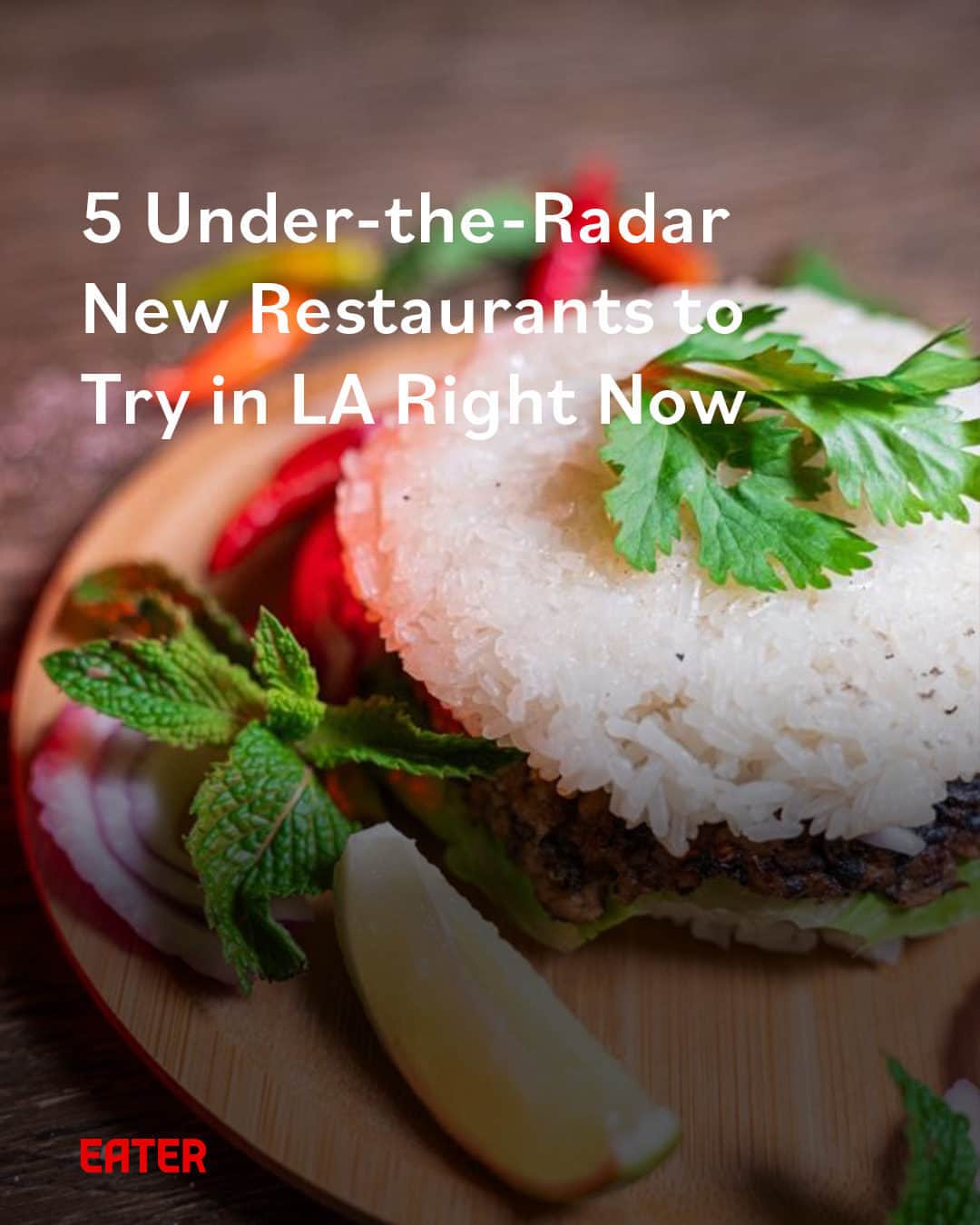 Eater LAのインスタグラム：「Brand new restaurants open every day across the Southland. This periodic compilation spotlights some of the most notable places that have popped up recently. From Vietnamese tapas in Eagle Rock to Chinese pan-fried buns Downtown, tap the link in bio for five under-the-radar restaurants to check out in LA right now by Eater LA senior reporter/editor Cathy Chaplin (@gastronomyblog).  📸: @crazythaiburger」