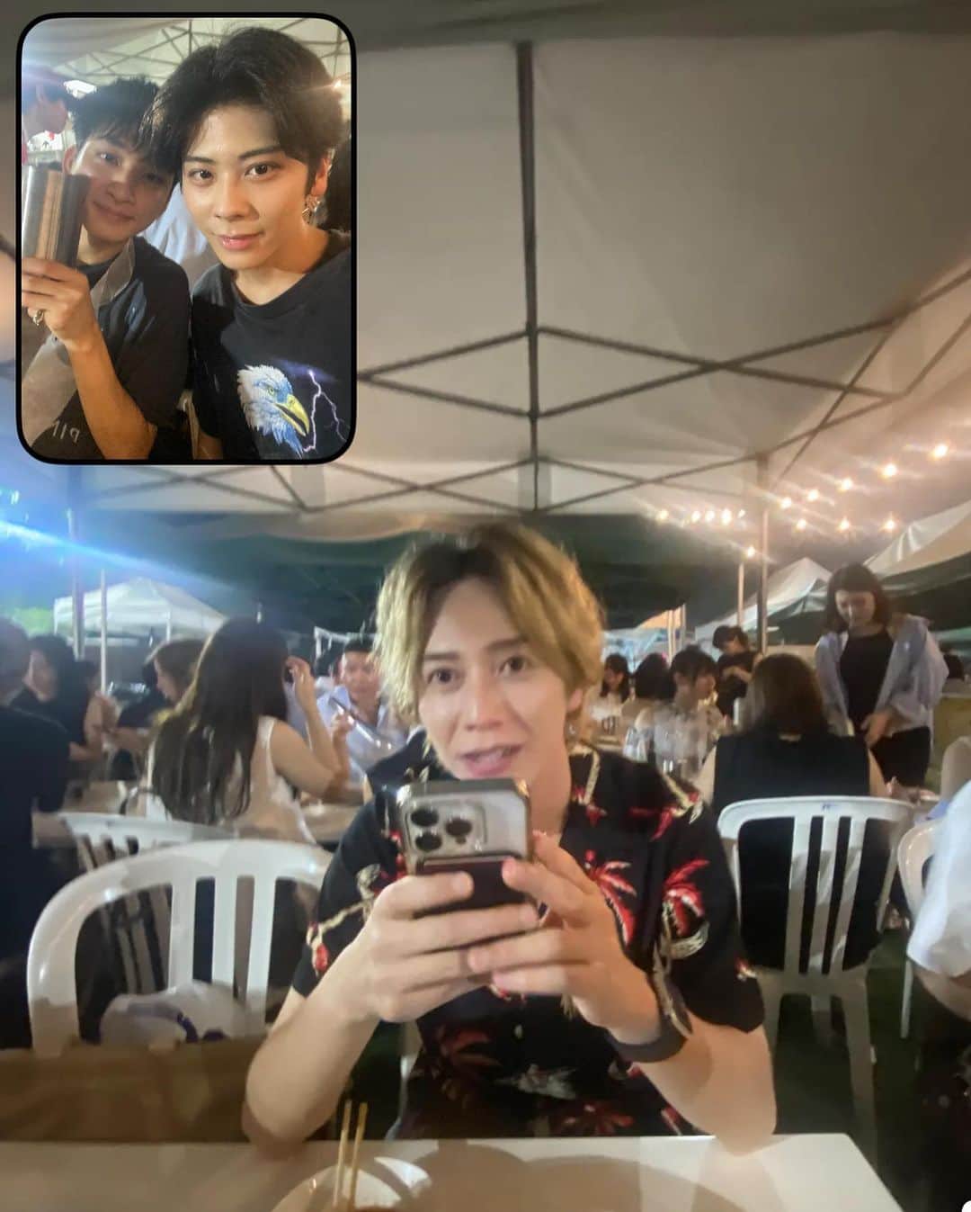 佐野恭平さんのインスタグラム写真 - (佐野恭平Instagram)「夏だ！BBQだ！ 森のビアガーデンはじめて行ったけど賑やかでした✨  慎也君の誕生日祝いと冬和君の快気祝いと悠杏君の送別会を兼ねて！  夏の夜ってだけで楽しいね！ 最後にみんなで集合写真撮ってほしくて、お兄さんにお願いしたらめちゃくちゃトイレと虫除けスプレーに挟まれて撮られたからオブジェクト除去しました。  #夏 #BBQ #森のビアガーデン #森ビア」7月27日 23時09分 - kyoheisano