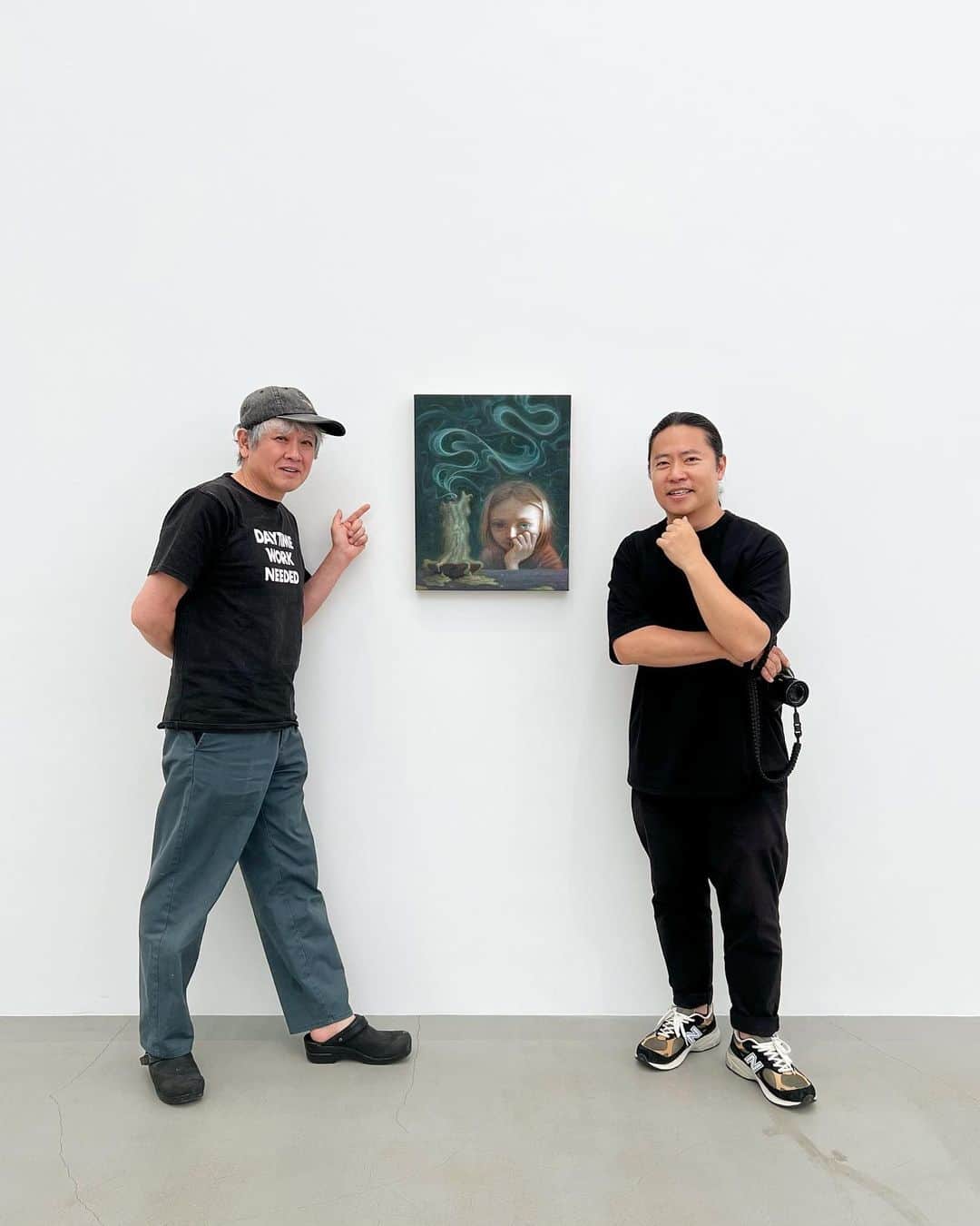 ジェームス・ジーンのインスタグラム：「Hanging in N’s Yard with @michinara3 Had an amazing visit to Nara’s museum, and so happy to see my work exhibited in the current show. What an incredible, inspirational space 🥹 Thank you again 🙏」