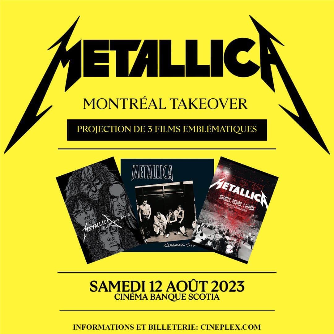 メタリカのインスタグラム：「🇨🇦 Canada! Tickets are now on sale for the Montreal Takeover at Scotiabank Theatre. On August 12, the day in between our #M72Montreal No Repeat Weekend sets, we’ll be screening three films from three eras: “Cliff ’Em All,” “Cunning Stunts,” and “Orgullo, Pasión, y Gloria: Tres Noches en la Ciudad de México.”  Get your tickets 🎫 Link In Bio」