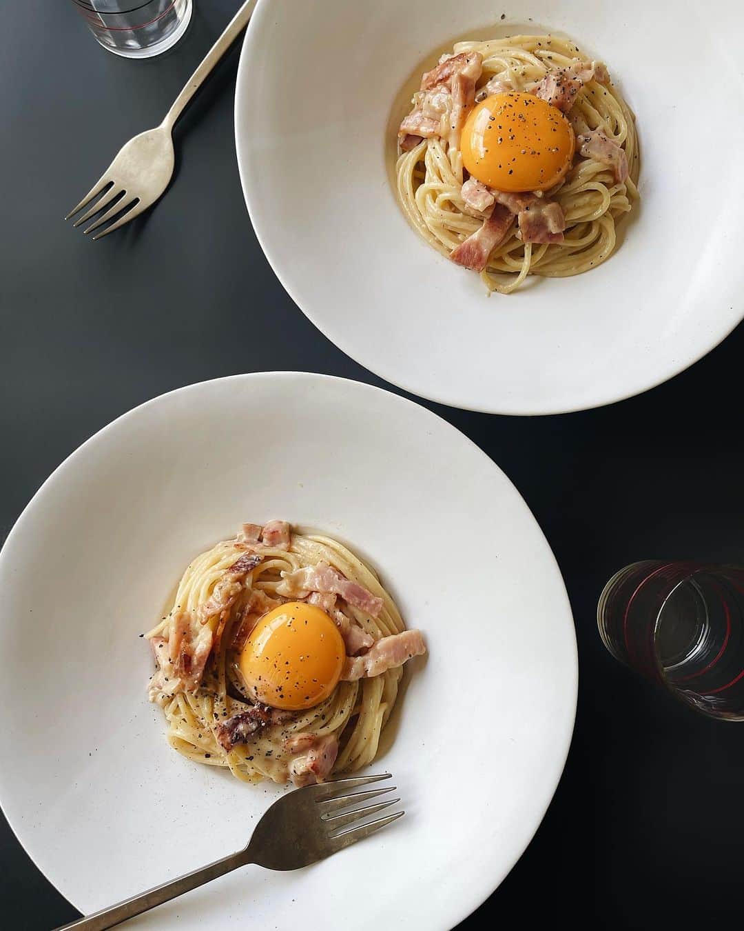 Chinamiのインスタグラム：「月見カルボナーラ🌕 #pasta #パスタ」