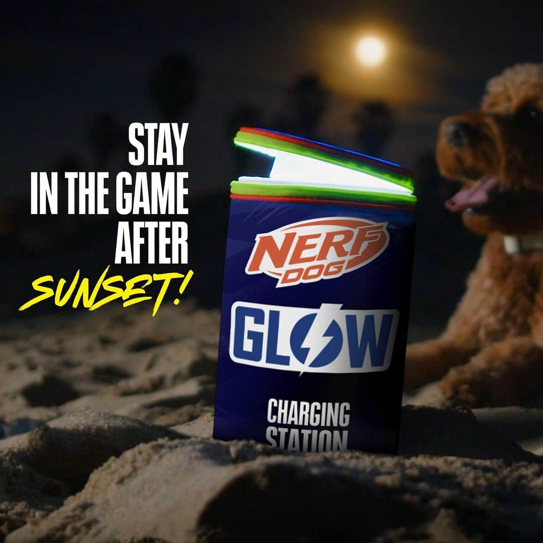 Hasbroのインスタグラム：「@nerf DOG Glow is here to keep the fun going after sunset. Your furry friend can now fetch and play even in the dark! 🐾 Grab the latest glow-in-the-dark toys exclusively at PetSmart.」