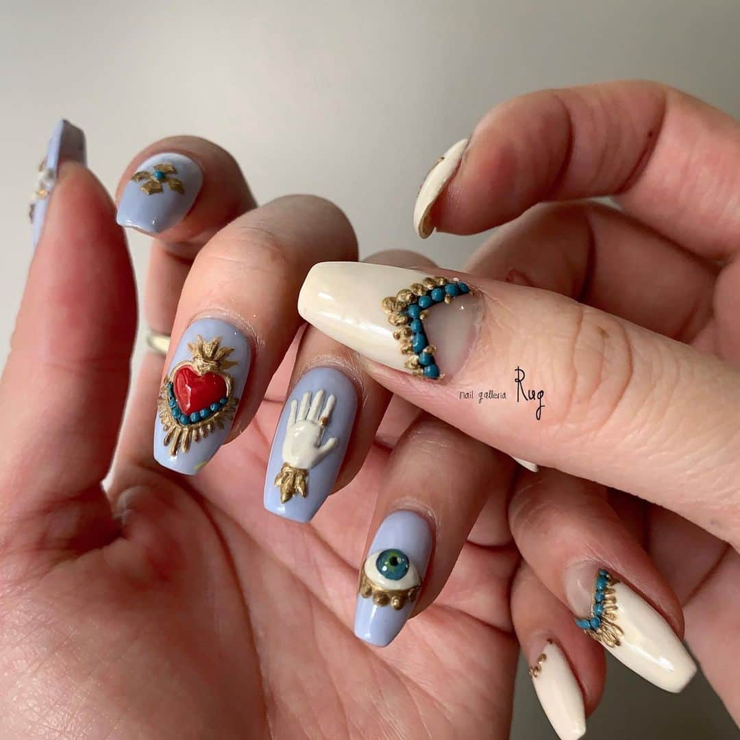 aoki_nailさんのインスタグラム写真 - (aoki_nailInstagram)「ペイント×立体art  メキシコのインテリアに ありそうなイメージで mynail お気に入り♡  お出かけするためにネイルをするのか、  はたまた  ネイルがかわいいから出かけたくなるのか？  私は後者かな🙆‍♀️w  nailgalleria  Rug〈ラグ〉 大阪市北区中崎西2-6-3  10set #rugペイントD#メキシコ雑貨  #手描きアート#手描きデザイン#手描きネイル#夏フットネイル#フットネイル大阪#アートネイル大阪 #instanail#nails#絵#イラストネイル#フットネイルデザイン #アートネイル大阪#夏ネイル#インポートドレス #アートネイル」7月28日 0時32分 - aoki_nail