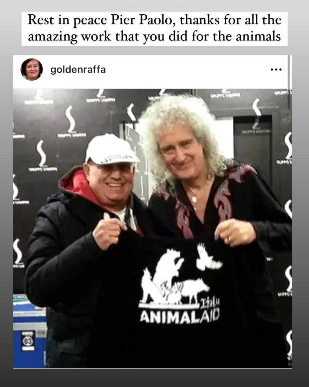 のインスタグラム：「We lost a great voice for animals. RIP.」