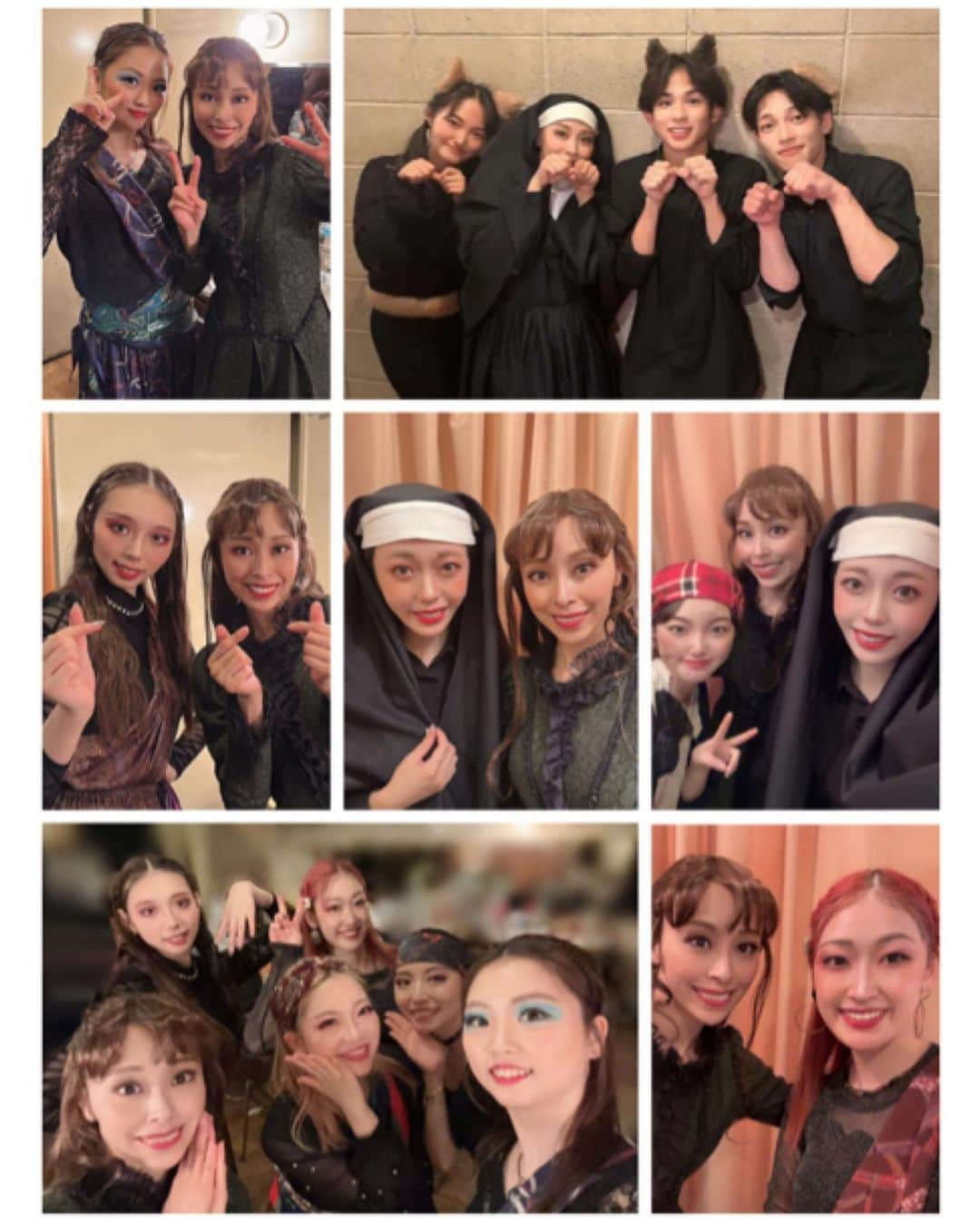 沙月愛奈のインスタグラム：「⁡ ⁡ 舞台『Les Misérables 〜惨めなる人々〜』の思い出の写真たち📸✨ ⁡ 千秋楽から早いものでもうすぐ2週間が経とうとしています。大変なところを一緒に乗り越えたからこそ、楽しかったと思えるのかな。 ⁡ みんなと出会って、その期間は濃いお付き合いになって。舞台が終わるとなかなか会えなくて、、、儚いなぁ。でも、だからこそ、またどこかで会いたいと思って頑張れるのかも。 ⁡ ⁡ 1枚目 ⁡ ジプシーとのツーショットは左上から #村上真理奈 ちゃん #Nao ちゃん #澤田美蘭 ちゃん ⁡ そしてグループショットは、その3人と #吉川恵里奈 ちゃん #香月美慧 ちゃん ⁡ 犬とシスターのグループショットは #佐伯菜々美 ちゃん #日高継実 くん #図子侑大 くん 1幕ラストで遊ばせてもらったなぁ😂✨ ⁡ シスターとのツーショットは  #仲根詩織 ちゃん ⁡ ⁡ 2枚目 ⁡ ツーショット、L字型に #高橋桃子 ちゃん #奥田萌々 ちゃん 舞台上でのウィッグの付け替え、その他私の車椅子を押してくれたり、とにかく沢山お世話になりました🙇‍♀️あの車椅子、なかなか言う事をきかなくて大変だったの😅2幕のラストでは私がバルジャンを乗せて押してたんだけど、上手くいかなくていつも2人でどうしたらいいか相談してた😂 #日高継実 くん #西村ケリー ちゃん 工場長とのお芝居で沢山相談してきてくれて。毎回私に盛大なクビをくれました😂本当は仲良しよ！ #横山統威 くん #三浦タカ くん ⁡ グループショットは下から上に #田中涼 くん #日高継実 くん #古川貴大 くん #波多野航 くん ⁡ ⁡ みんなありがとう♡♡ ⁡ #舞台レミゼ  #レミステ #沙月愛奈」