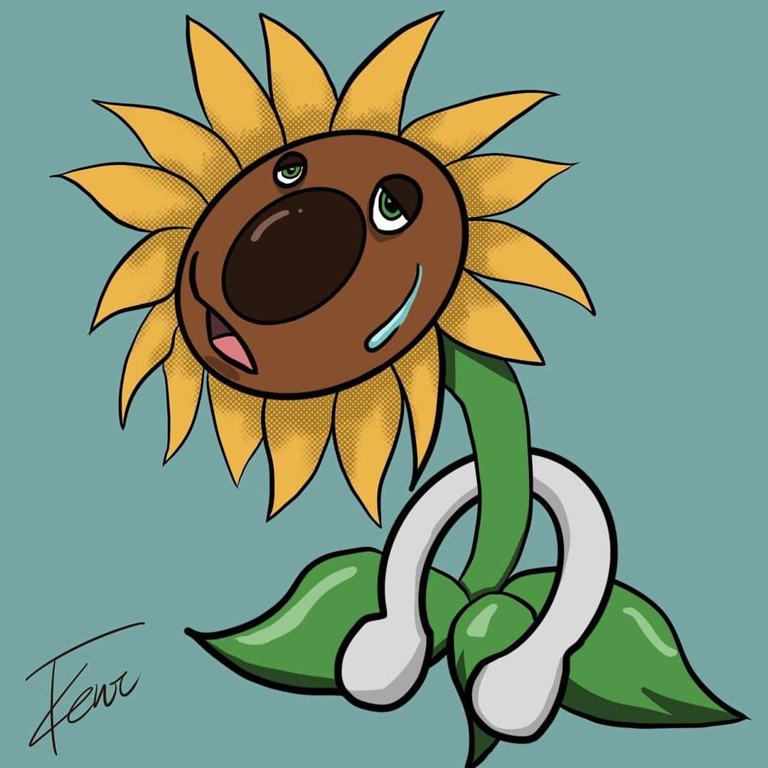竹下健人のインスタグラム：「暑がりひまわり  #illustration  #イラスト #fyp #落書き #design #ひまわり #sunflower  #首に冷たいやつ巻いてる #暑い日が続きますが  #ご自愛ください #竹下健人」