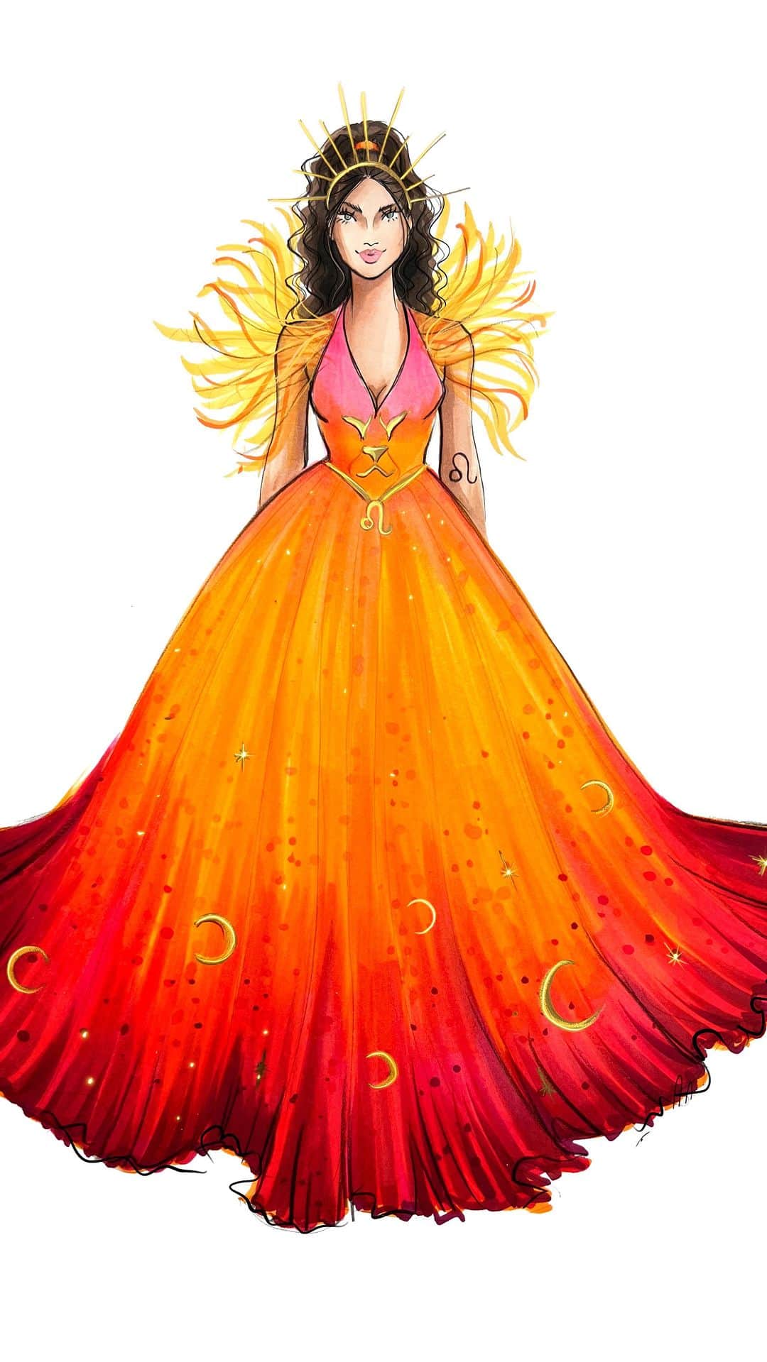 Holly Nicholsのインスタグラム：「Leo Season ♌️ 🧡 #leo #leoseason #zodiac #fashionillustration #asmr #oddlysatisfying」