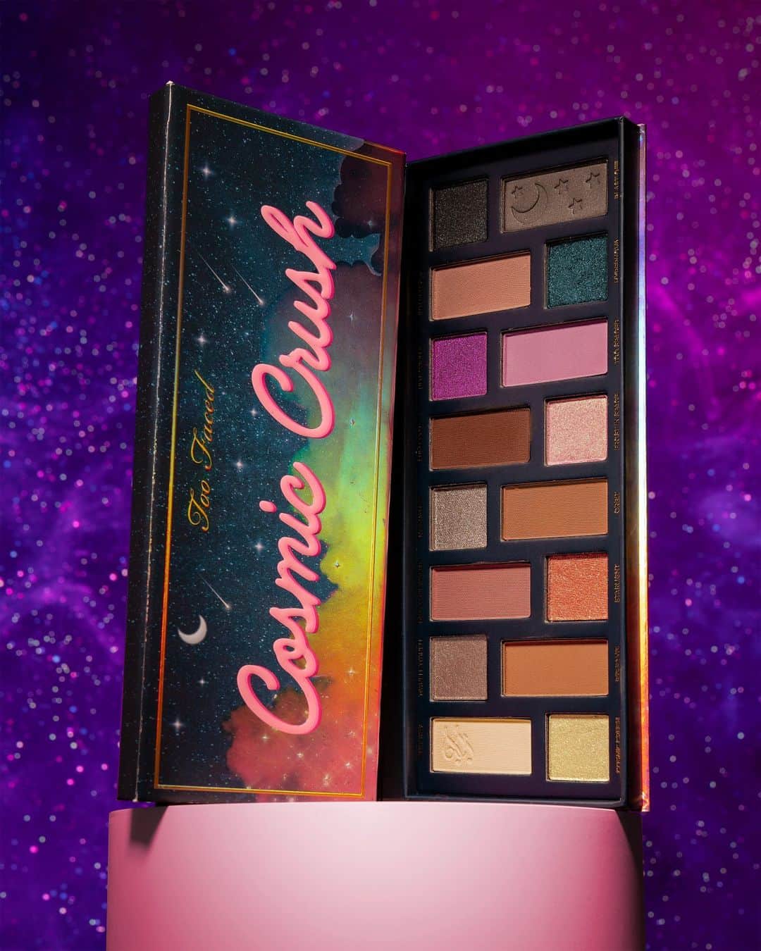 Too Facedのインスタグラム：「✨💫 NEW Cosmic Crush!! 💫✨ This dazzling palette features 16 wearable, highly-pigmented shades with futuristic outspace vibes! Available now at @ultabeauty 💖 #toofaced #tfcrueltyfree」