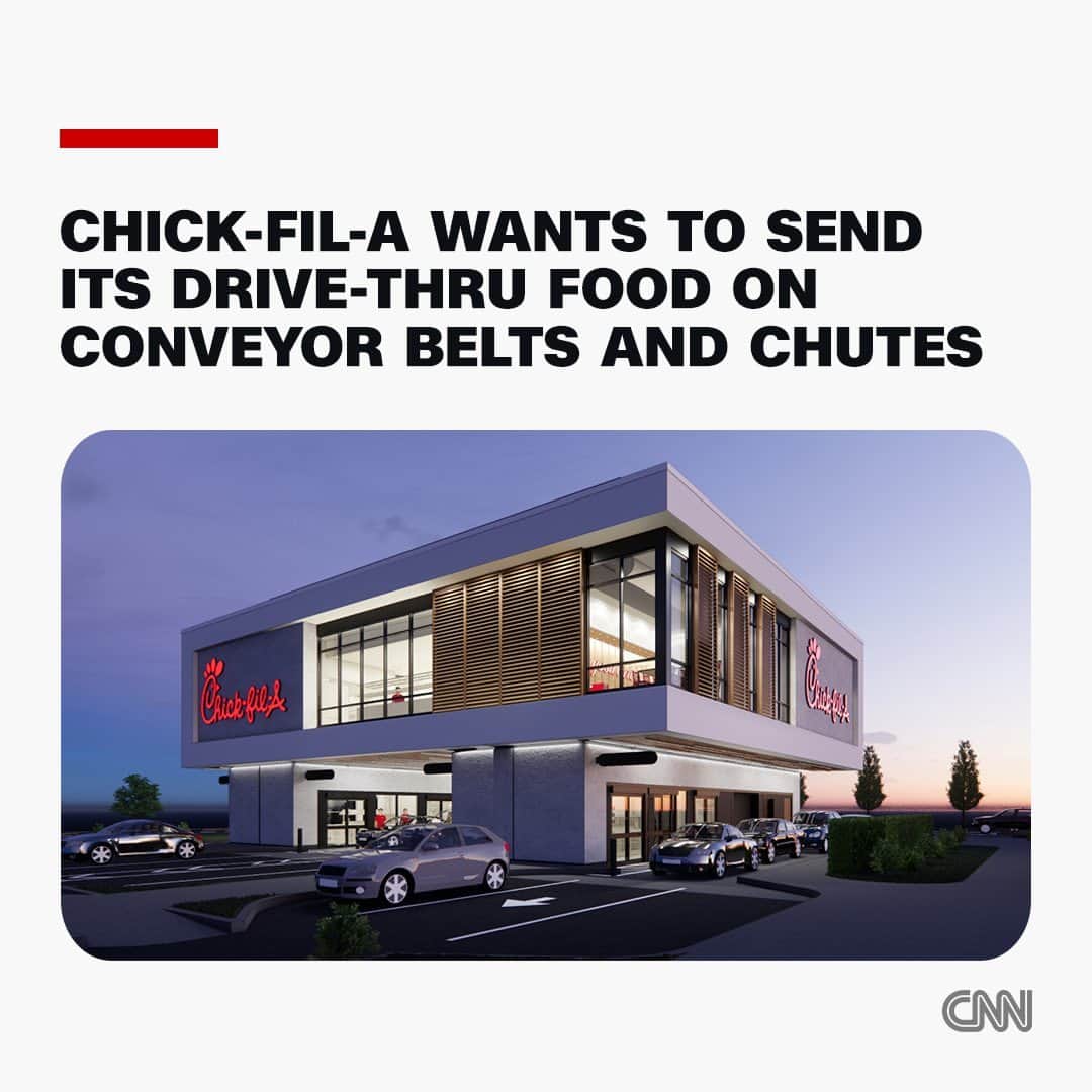 CNNさんのインスタグラム写真 - (CNNInstagram)「Chick-fil-A is testing out two new restaurant concepts — a four-lane drive thru with a kitchen above and a walk-up store for digital orders — as it becomes the latest chain to try to get customers to skip the dining room.  The drive-thru is set to open in Atlanta next year. To get the food from the kitchen to customers, the restaurant will use an overhead conveyer belt with chutes down the sides, a system similar to one that's already in some restaurants, according to the company.  Read more at the link in our bio.  📸: Courtesy of Chick-fil-A, Inc.」7月28日 9時56分 - cnn