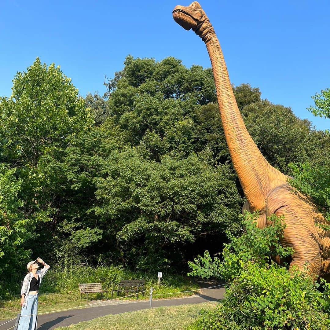Arisa Nanaseさんのインスタグラム写真 - (Arisa NanaseInstagram)「名古屋で恐竜に出会えるとは！！🦕大高緑地のディノアドベンチャーに行ってきたけど凄かった👀✨ ジュラシックパークとかで見たことあるような恐竜がリアルな大きさ、動きで森の中で出会えるの👀 子供向けかと思ったけど、大人も楽しめるくらい本格的🙆‍♀️ 動画見てみて！鳴き声もして怖いくらい🦖✨  お土産やさんや飲み物は近くにあるけど、熱中症対策して楽しんでね😊 近くに住んでたら一度は行ってみて！❤️遠くからでも名古屋に来たらおすすめ👀森の中歩いて行くので歩きやすい格好でね👌 私はジュラシックパークを意識して迷彩😘  PR @dino_nayoya #名古屋おでかけ #愛知おでかけ #名古屋子連れ #子連れ名古屋 #子連れおでかけ #愛知子連れ #夏休みおでかけ #夏のおでかけ」7月28日 17時25分 - arisa.nanase