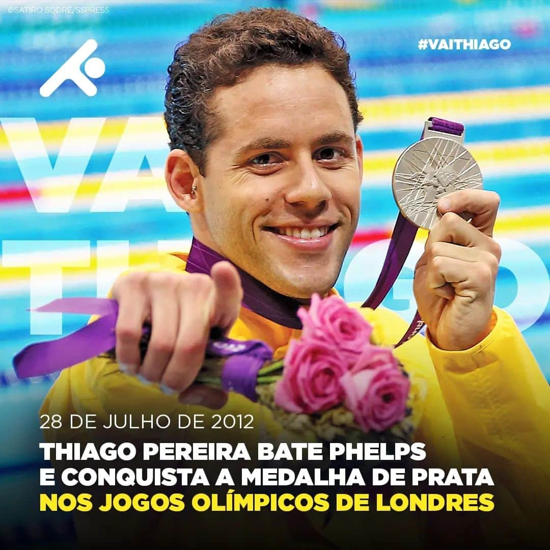 チアゴ・ペレイラのインスタグラム：「Há 11 anos, @thiagopereira conquistava o que era seu maior sonho: uma medalha olímpica. 🏅🏊‍♂️ Nos Jogos Olímpicos de Londres, numa piscina longa de 50 metros, nas braçadas dos quatro estilos na prova dos 400m Medley, Thiago deixou para trás o gigante Michael Phelps ao chegar em segundo lugar e conquistou a medalha de prata. 🥈 Ali, naquele momento, se encontraram dois Thiagos: o que conquistou aquela medalha e aquele que, quando criança, sonhou em conquistá-la. São os sonhos que tornam as realizações possíveis, e todos precisam ter a oportunidade de perseguir aquilo que sonha. Foi uma jornada de dificuldades, mas que trouxeram ensinamentos e valores importantes não apenas para essa conquista, mas que podem ser aplicados em diversas situações da vida. Parabéns por essa trajetória vitoriosa, Thiago! Seu feito inspira gerações de atletas e amantes do esporte, e sua dedicação, perseverança e talento continuam inspirando a todos nós! 💪🏼🇧🇷 #VaiThiago! #VaiThiago #ThiagoPereira #Natação #MedalhaOlimpica #Superação #Superacao #Inspiração #JogosOlimpicos #Esporte」