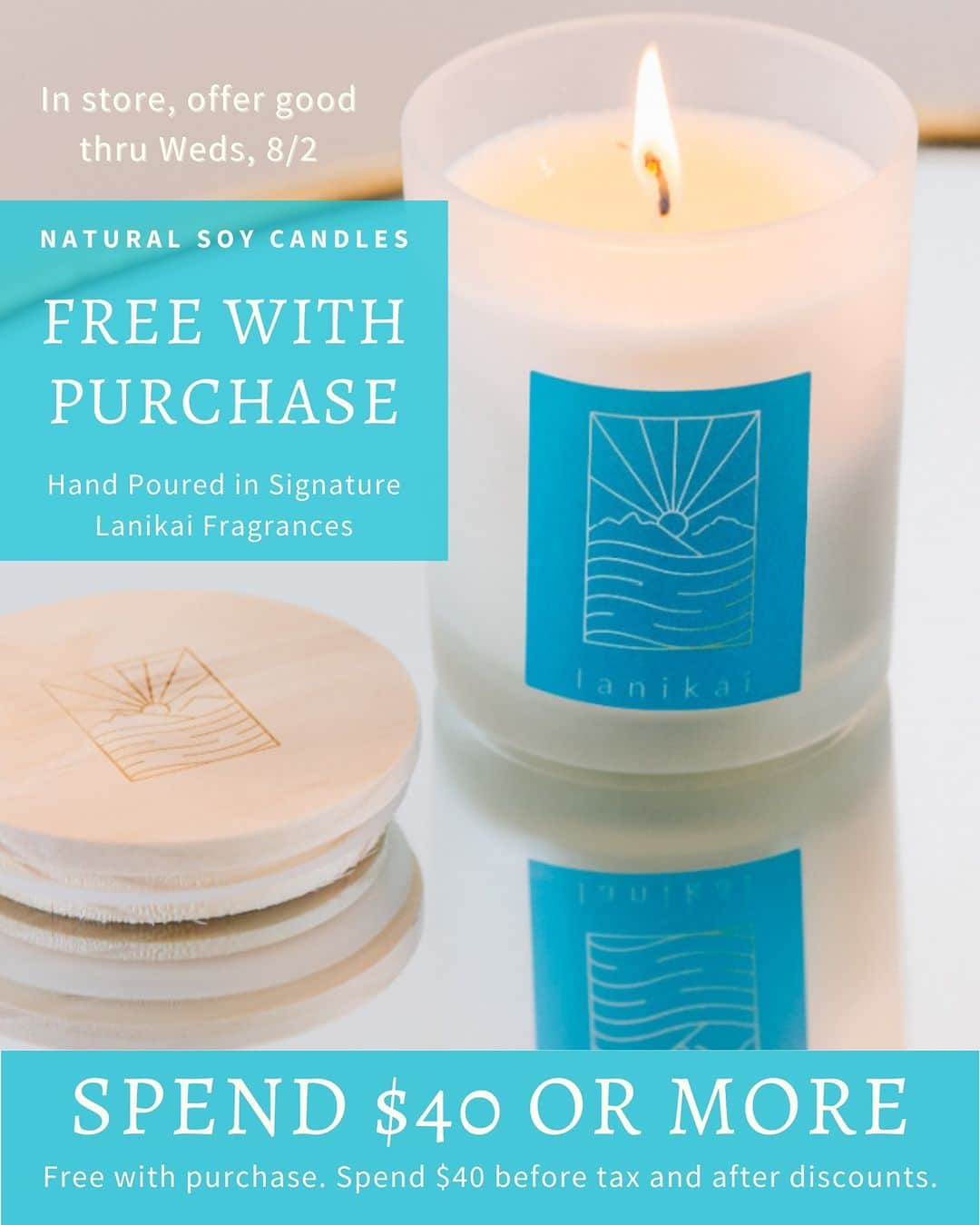 Lanikai Bath and Bodyのインスタグラム：「🌴ALOHA FRIDAY SPECIAL at our Kailua store!🌴  When you spend $40 (before tax & after discounts), get our 6oz Glow Soy Candle 🕯️ for FREE! This beauty comes with the Mokulua Islands beautifully engraved on the candle top and is housed in a stylish frosted glass container. It's also imbued with our signature Lanikai fragrances to elevate your relaxation game. 🌸  This offer runs until Wednesday, August 2nd. Exclusively at our Kailua location! Visit us now and let your weekend glow with Aloha vibes! 🏝️  #AlohaFridaySpecial #LanikaiBathandBody #KailuaExclusive #FreeGift」