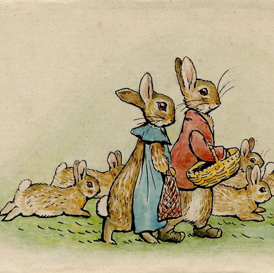 大英博物館のインスタグラム：「Savour the sunshine and take a stroll, just like the Flopsy Bunnies in this charming illustration by children’s author Beatrix Potter, born #OnThisDay in 1866 🐰  After six publishers turned down her first proposal for ‘The Tale of Peter Rabbit’, Potter published her book privately and buyers included Sir Arthur Conan Doyle, creator of the discerning detective Sherlock Holmes 📚  Following this popularity, publishers Frederick Warne & Co changed their minds and published the book in 1902, and it was an immediate success, selling 50,000 copies in a year.   ‘The Tale of Peter Rabbit’ was the first of 23 books in total, printed in a small-scale format designed for children, and filled with detailed and brightly coloured illustrations,  🐇 If you’re also a fan of Potter’s adorable creations, hop over to our online shop to browse our gifts and treats inspired by her work – link in bio 🛍  🔎 Beatrix Potter (1866–1943), Cover illustration to ‘The Tale of the Flopsy Bunnies’. Pen, black ink and watercolour on paper, from Britain, 1909.   #BritishMuseum #BeatrixPotter #Bunnies」