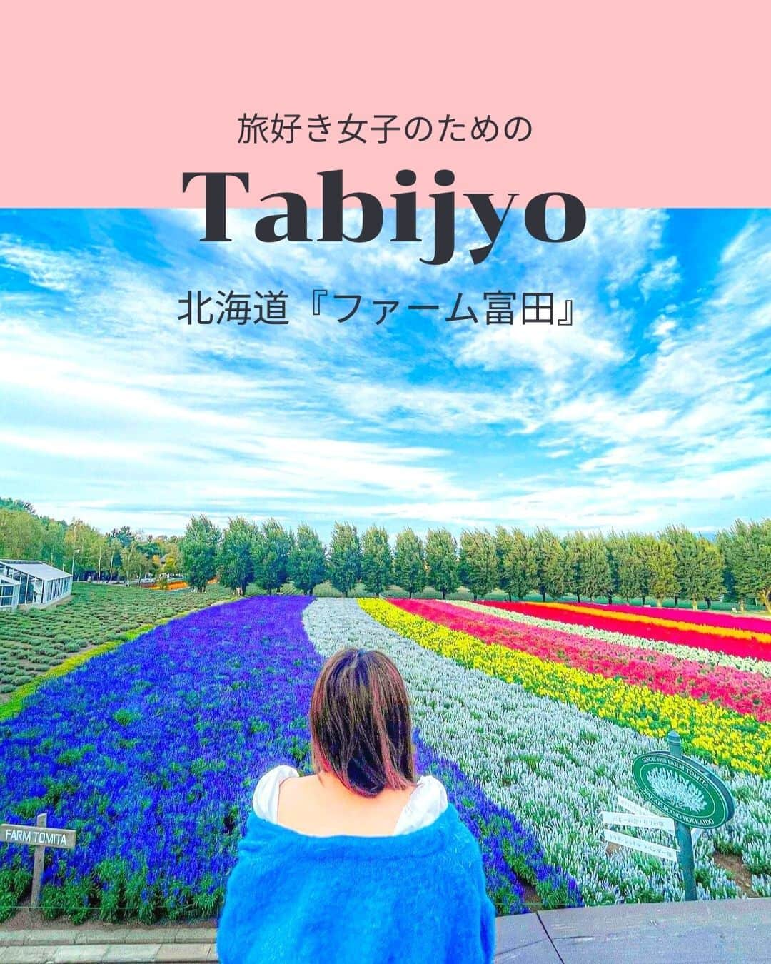 タビジョのインスタグラム：「他のスポットはここから👉@tabi_jyo  北海道『ファーム富田』  本日の #タビジョ は ／ @kanaho_nishimura さんの投稿をシェア💛💙 ＼  ☻︎☻︎✈︎✈︎✈︎✈︎✈︎✈︎✈︎✈︎✈︎✈︎☻︎☻︎  本日は @kanaho_nishimura さんの投稿をご紹介😊 ラベンダーはもちろん、80種類もの花々を愛でることが出来るスポット🪻 夏休みの北海道旅行におすすめです🌻  ☻︎☻︎✈︎✈︎✈︎✈︎✈︎✈︎✈︎✈︎✈︎✈︎☻︎☻︎  @tabi_jyo アカウントでは旅先の新たな魅力を発信中✨ スポットや写真の撮り方の参考におすすめ💛 レポーター募集などはアカウントから配信しているよ👭 気になる方はフォローしてね🫶  #タビジョ #旅行 #tabijyo #海外旅行 #tabijyomap_japan #北海道旅行 #富良野旅行 #ファーム富田 #ラベンダー畑」