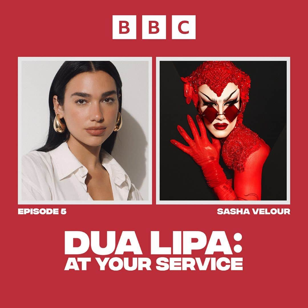 デュア・リパのインスタグラム：「This week’s Dua Lipa: At Your Service guest is none other than American drag sensation, author and season 9 winner of RuPaul's Drag Race (@rupaulsdragrace), Sasha Velour (@sashavelour).    As a growing number of proposed laws and bills target drag performers and shows in the US and beyond, Sasha sat down for a conversation with Dua, delving into the question of whether drag poses any danger, as well as discussing her own career and new book, The Big Reveal, which you can buy now via the link in our bio.    Don't miss this incredible episode! Tune in now on all major podcast platforms, or to listen ad-free in the UK, on the @bbcsounds app.      Artwork photography by Theo Wenner (@theo123456)   Sasha Velour Photographed by Tanner Abel (@tannerabelofficial)」