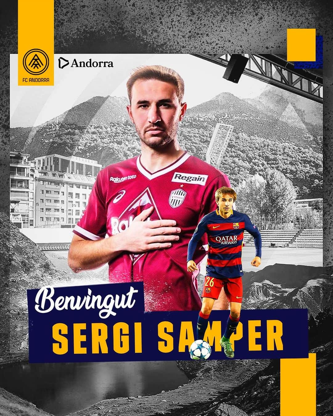 セルジ・サンペルのインスタグラム：「🆕 @sergisamper, 𝐭𝐫𝐢𝐜𝐨𝐥𝐨𝐫!  💣El migcampista arriba lliure després de desvincular-se del @visselkobe japonès  #SamperTricolor #SomTricolors 🔵🟡🔴」