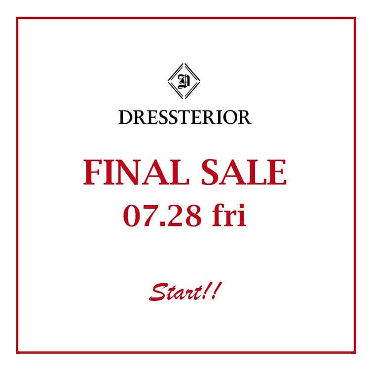 DRESSTERIOR_MEN_ドレステリアのインスタグラム：「7/28（金）よりFINAL SALEスタート！  🔹SHOP限定です！ ①SALE商品が最大80%OFF ②すべてのSALE商品がレジにて更に20%OFF ③2点以上のお買い上げでSALE商品がレジにて更に30%OFF  ⁡ ⁡ ⁡ ぜひこの機会にご利用下さい✨ ⁡ ⁡ ⁡ #dressterior #ドレステリア ⁡  ------------------------------------------- ⁡ ▪dressteriorオフィシャルアカウント @dressterior_official ⁡ ▪メンズ用アカウント @dressterior_men  ⁡ ▪ショッププレスアカウント @dressterior_shoppress ⁡」
