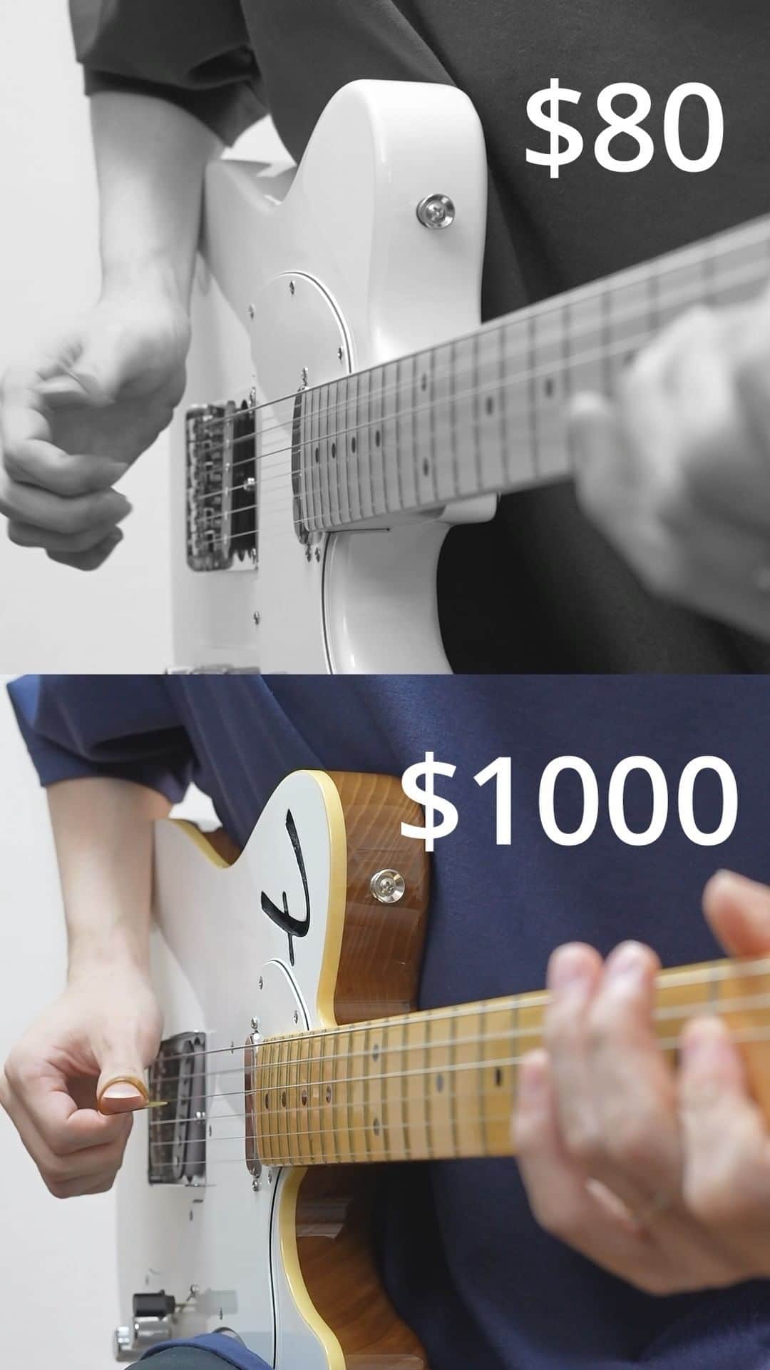 のインスタグラム：「Which Telecaster Sounds Better? $80 vs $1000 #guitar #telecaster #fender」