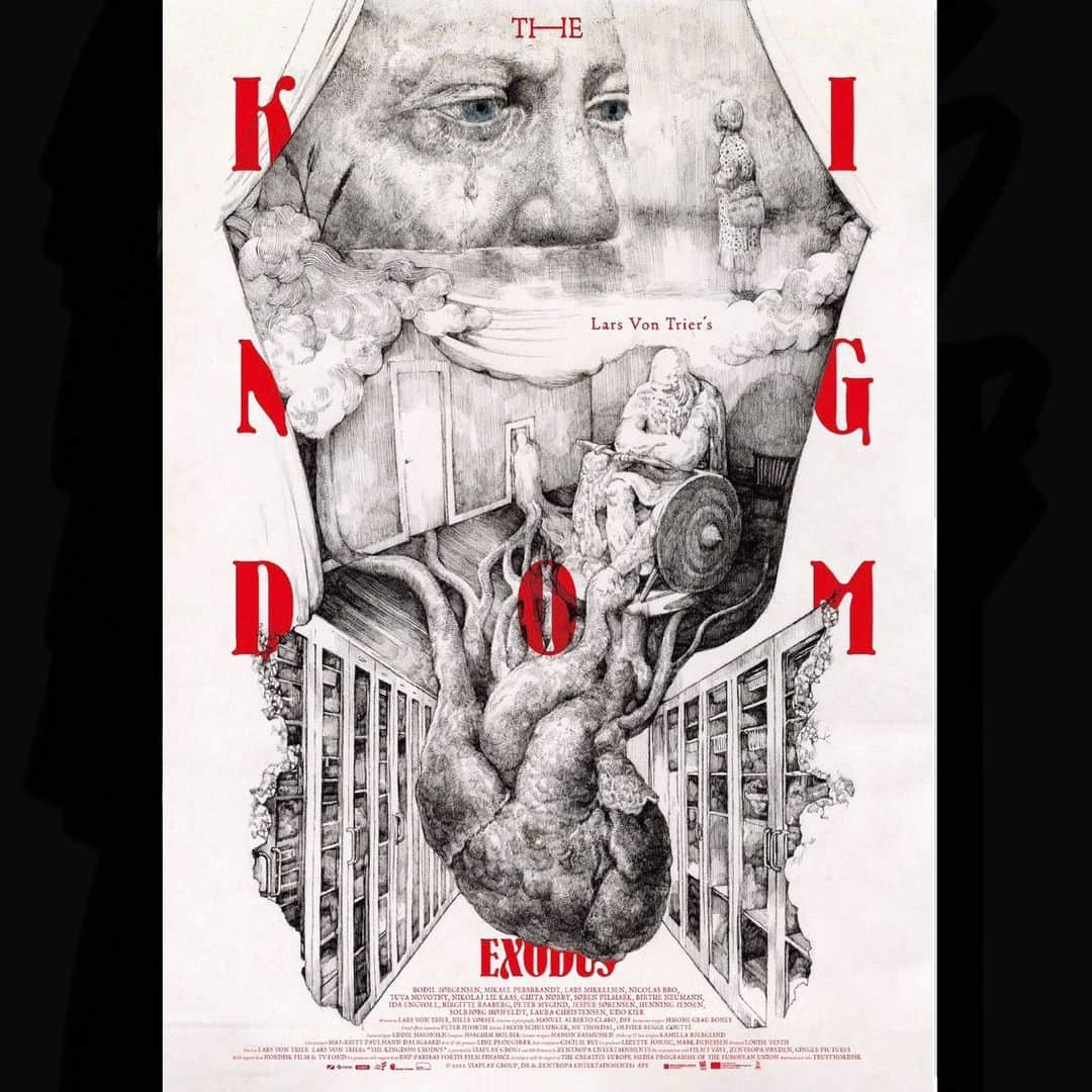 ヒグチユウコのインスタグラム：「♥️♥️  KINGDOM EXODUS  オルタナティブポスターを描きました。 デザインは大島依提亜さん  #Riget #kingdomexodus  #LarsvonTrier #ideaooshima  #yukohiguchi」