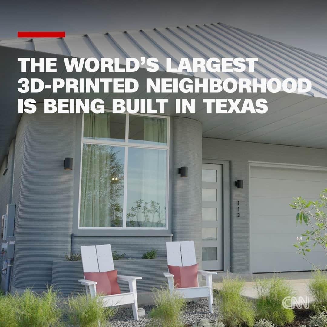 CNNさんのインスタグラム写真 - (CNNInstagram)「The world's largest community of 3D-printed homes is being built in Texas — and the neighborhood just unveiled its first completed house.  With walls "printed" using a concrete-based material, the single-story structure is the first of 100 such homes set to welcome residents starting September.  The community is part of a wider development in Georgetown, Texas, called Wolf Ranch. It's located about 30 miles north of Austin, the state capital, and it's a collaboration between Texas construction firm ICON, homebuilding company Lennar and Danish architecture practice Bjarke Ingels Group.  Read more about the community at the link in our bio.  📸: ICON」7月28日 22時37分 - cnn