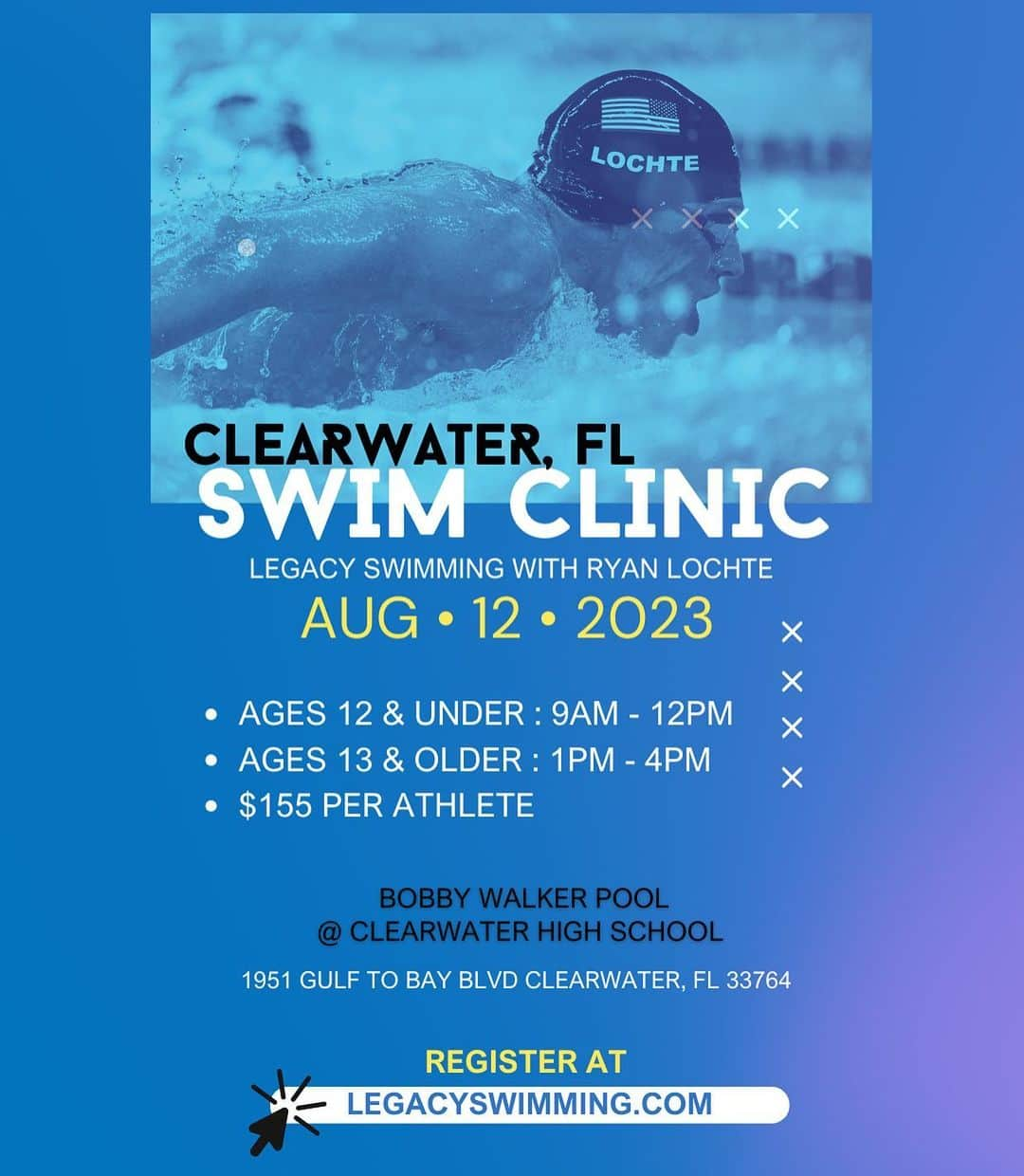 ライアン・ロクテさんのインスタグラム写真 - (ライアン・ロクテInstagram)「💧Join us in Clearwater, FL • Aug 12💧 Register at : legacyswimming.com See ya there! 🏊‍♂️」7月28日 23時17分 - ryanlochte