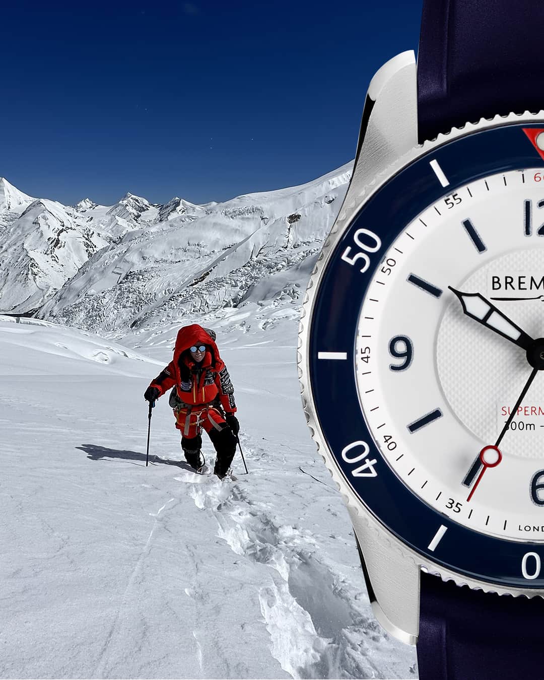 ブレモンのインスタグラム：「14 Peaks in one season, and 26 Peaks over 2 years, Kristin has been putting our S300 range to the test from summit to summit, pushing not just herself, but her tools to the limit.  “The Bremont S300 is trustworthy, sturdy and accurate. Everything you demand from something you wear while pushing your limits to the extremes.” - @Kristin.Harila  Learn more at the Link-in-Bio 🔗  #KristinHarila #BremontS300 #BremontSupermarine #Watches #14peaks」