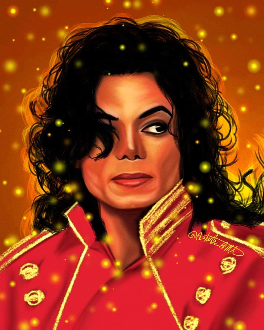 マイケル・ジャクソンのインスタグラム：「Fan Shrouk Sroor (@ashush_art) posted their portrait of Michael looking quite regal in the community on Michael’s website. Share your fan art. #MyMJFanArt」