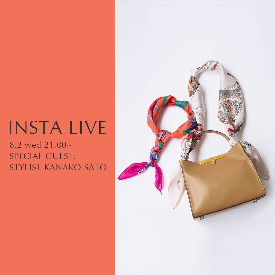 ロペのインスタグラム：「▶︎INSTA LIVE 8/2(水) 21:00〜 ⁡ スタイリスト佐藤佳菜子さん(@kanakosato1019 )のワンポイントレッスン！ ⁡ 長年愛されているロペのシグネチャーアイテムの1つの「スカーフ」。 ⁡ デイリーな装いをアップデートしてくれる、 スカーフアイテム取り入れたアレンジ方法を教えて頂きます✨ ⁡ ⁡ @rope_jp @jadorejunonline  #INSTALIVE #インスタライブ #佐藤佳菜子 氏 #スカーフ #scarf #scarffashion #ロペ #ROPÉ #ropejp」