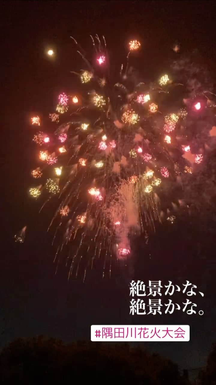 中村歌昇 のインスタグラム：「絶景かな。絶景かな。 #花火 #隅田川花火大会 #japan #スカイツリーと月と花火 #ありがたい #中村歌昇」