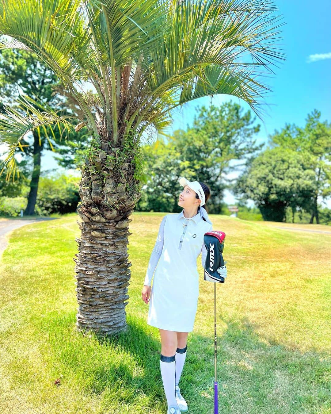 萩原菜乃花さんのインスタグラム写真 - (萩原菜乃花Instagram)「リゾートゴルフぽい写真🌈🏝 久しぶりの葉山国際！ 36ホールあるんだけど 初めてエメラルド回った〜！ ヤシの木いっぱいだった☺️  いつも風が強くて苦しめられてるんだけど むしろ風があって気持ちよかった🍃🤍  スコアよりも健康第一！！！ 1ヶ月ぶりゴルフの割には スコアもまあまあよかたうれしい🥰  ウェアは @bandel_official ♡ #リゾートゴルフ#葉山#葉山国際#ヤシの木#夏#ゴルフ#ラウンド#ゴルフ女子#ゴルフ男子#ゴルフウェア#ゴルフコーデ#バンデル#ワンピース#bandel」7月29日 20時31分 - nanoka_hagiwara