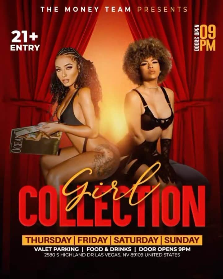 フロイド・メイウェザー・ジュニアのインスタグラム：「GIRL COLLECTION IS THE PLACE TO BE IN VEGAS ALL WEEKEND LONG  DOOR OPENS @ 9:00pm   •THURSDAY •FRIDAY •SATURDAY •SUNDAY  Must be 21 To Enter.  Ladies are welcome with or without male companion.  Come party at the best most luxurious venue in Las Vegas “Girl Collection”  GIRL COLLECTION 2580 S Highland Dr Las Vegas, NV 89109 1 -(844) 447-5758  #GirlCollection  @girl.collection_lv」