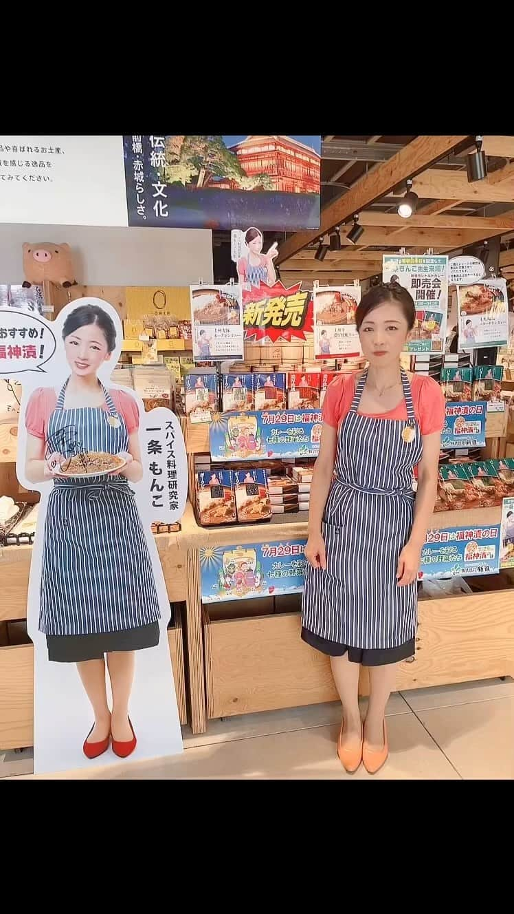 一条もんこのインスタグラム：「今日は福神漬けの日❣️  道の駅まえばし赤城  本日7/29(土)新進さんとの共同開発の新商品が発売になりました！！  上州牛の濃厚欧風カレー 上州地鶏のバターチキンカレー 上州麦豚のポークビンダル  入り口中央にもんこコーナーが設置されております。動画だと自分が大きく見えますが等身大パネルは本当に等身大です笑 お土産にカレーはもちろん、温泉やレストランも豊富でお出掛けにぴったりなスポットです！！是非お立ち寄りくださいませ🥰🚗 #道の駅まえばし赤城#道の駅#群馬県#前橋市#新発売#新進#ご当地カレー#カレー#curry#スパイス#スパイスカレー#インドカレー#欧風カレー#バターチキンカレー#ポークビンダル#お土産#36チャンバーズオブスパイス#一条もんこ」