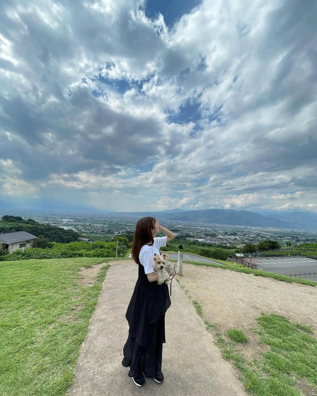 溝口恵さんのインスタグラム写真 - (溝口恵Instagram)「夏の空もきれいですね〜☺️  山梨でドライブ中にたまたま通りかかった景色のよい公園にて休憩した時のお写真です🐶  #ひじめぐ #dog #愛犬 #犬」7月29日 18時41分 - mizomegudesu78