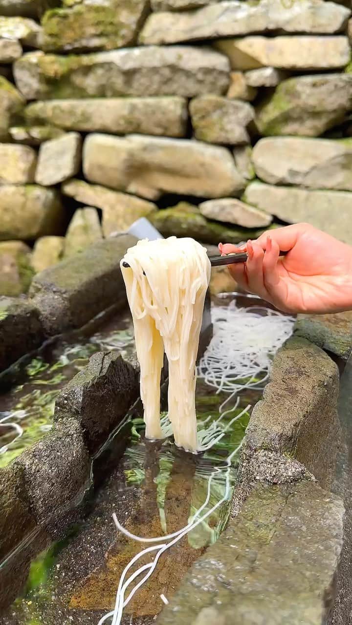 のインスタグラム：「【あみだが滝荘流しそうめん】 @岐阜：北濃駅から車で10分  ひんやり冷たい流しそうめんが食べ放題のお店。  天然の湧水を利用した流しそうめんはほどよいコシがあり、キンキンに冷えた麺をすするのは格別！  流しそうめん発祥のお店と言われていて、特製ツユとの相性もピッタリ！  甘じょっぱい炭火焼き団子も食べるべき逸品です🍡  流しそうめん食べ放題は850円 炭火焼き団子は1本450円  山奥にあって周りは大自然に囲まれているので心地よい空気を楽しめます！  日本の滝百選にも選ばれていて、奥には巨大な滝も見れます！  この時期限定で流しそうめんが開催されていて、早い時間帯から並ぶので開店前から並ぶのがオススメ！！  【STORE NAME：Amida Takiso Nagashi Somen】  All-you-can-eat somen（850yen）  ⏰10:00〜16:00 🏪無休 📍岐阜県郡上市白鳥町前谷1106-1-2 （1106-1-2 Maedani, Shiratori-cho, Gujo City, Gifu Prefecture）   #岐阜グルメ #岐阜ランチ #岐阜観光   #japanesefood #japantravel #japantrip」