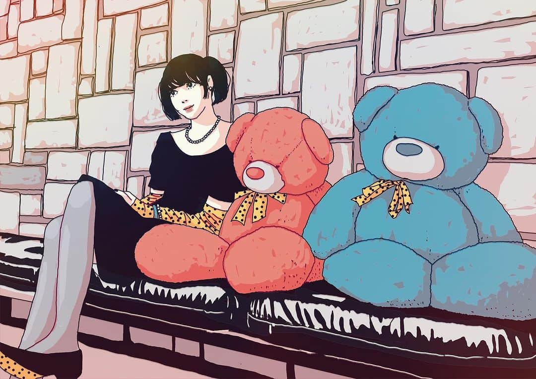 フクザワさんのインスタグラム写真 - (フクザワInstagram)「無理しないでおこーね #drawing #illustration #くまちゃん #japanesegirl #teddybear」7月29日 19時42分 - fuku_zawa