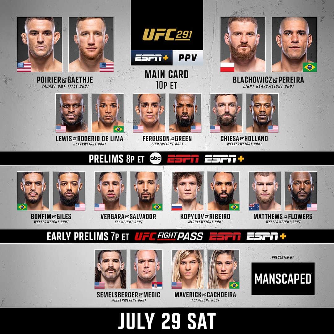 UFCさんのインスタグラム写真 - (UFCInstagram)「Tonight's full #UFC291 lineup and it's HUGE 🔥  [ B2YB @Manscaped ]」7月30日 2時00分 - ufc