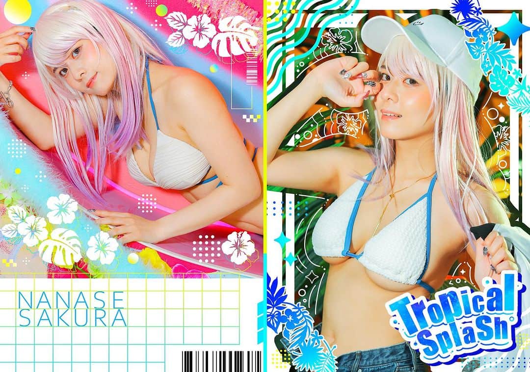 七瀬さくらのインスタグラム：「【#C102お品書き 】 コミケ2日目に、新刊「Tropical Splash」を委託頒布します📖´- 8/13(日) 西地区 “く” ブロック 13ab「桃兎狂」（玉響桃乃）のスペースになります🍉🍊🍋 よろしくお願いします❕ ──────────────── 紙媒体￤B5￤26P￤ホロPP加工￤左綴じ  #C102 #comicmarket #comiket #comiket102 #コミケ」