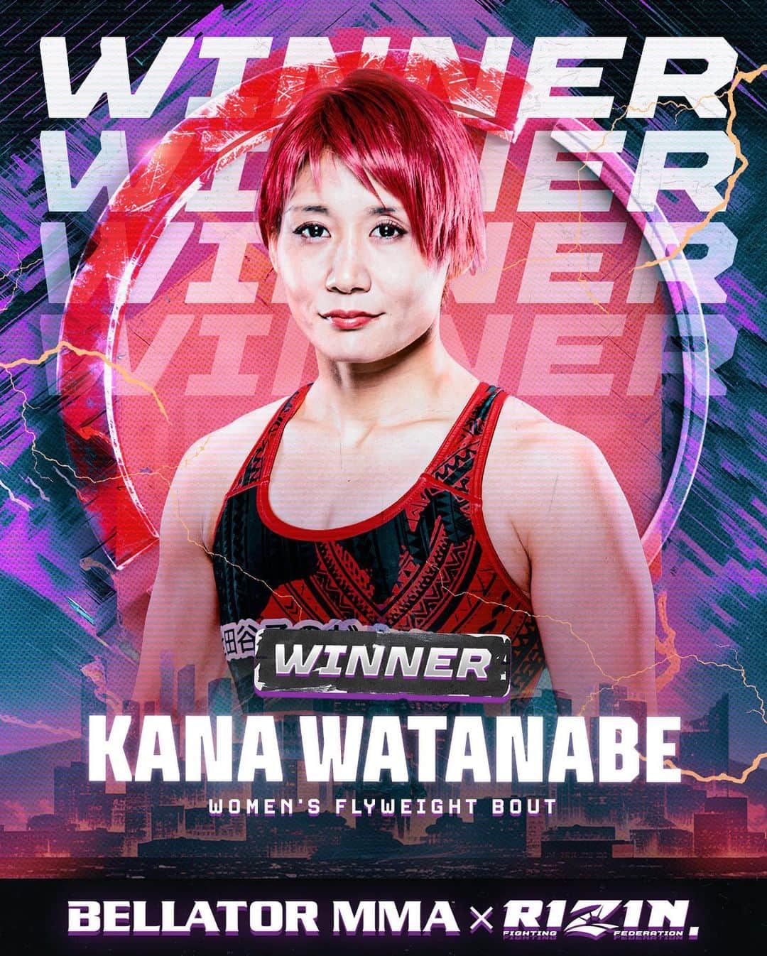 のインスタグラム：「🥋 𝗞𝗔𝗡𝗔  Japan's own @kana_0821 earns the decision over @vetaarteaga.  #BellatorXRizin」